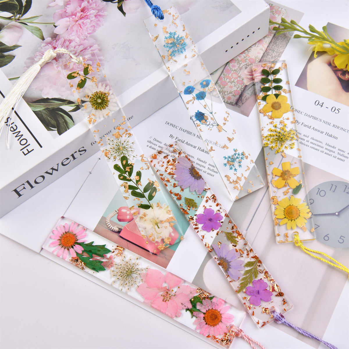 Real Flower Resin Bookmark with Tassel - Handmade Floral Book Mark for Teachers and Book Lovers