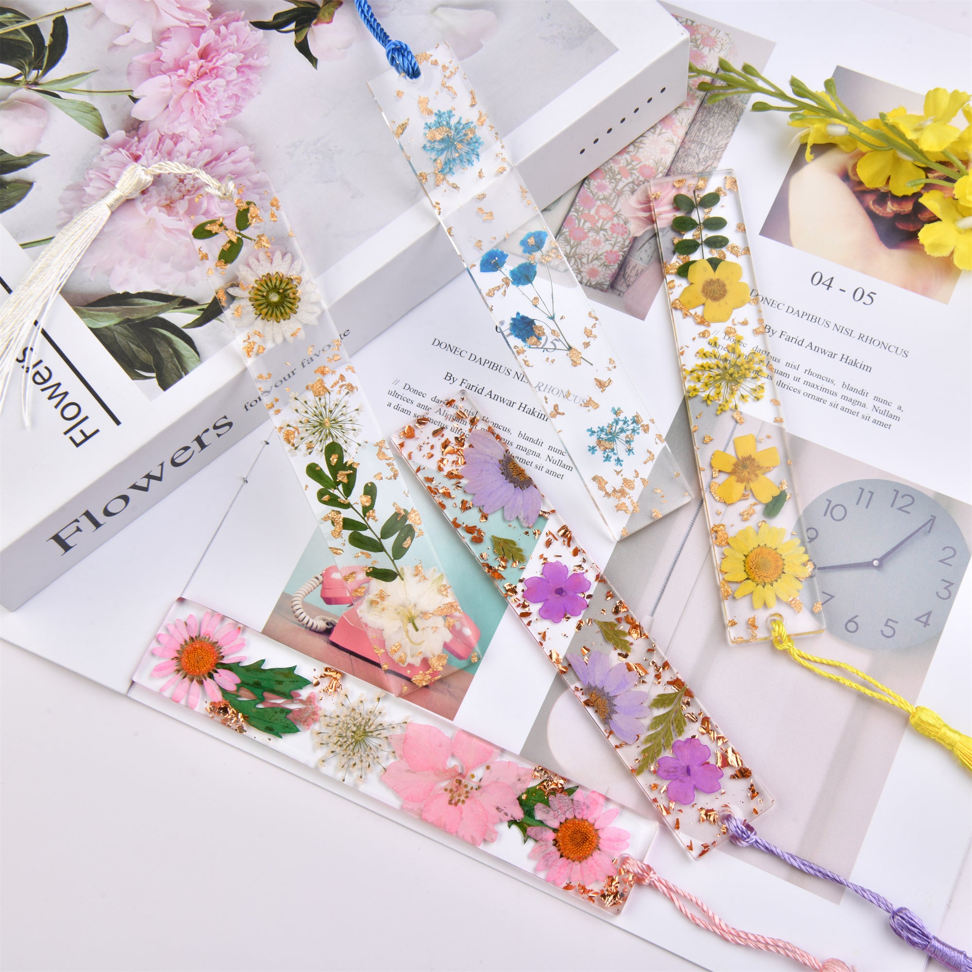 Real Flower Resin Bookmark with Tassel - Handmade Floral Book Mark for Teachers and Book Lovers