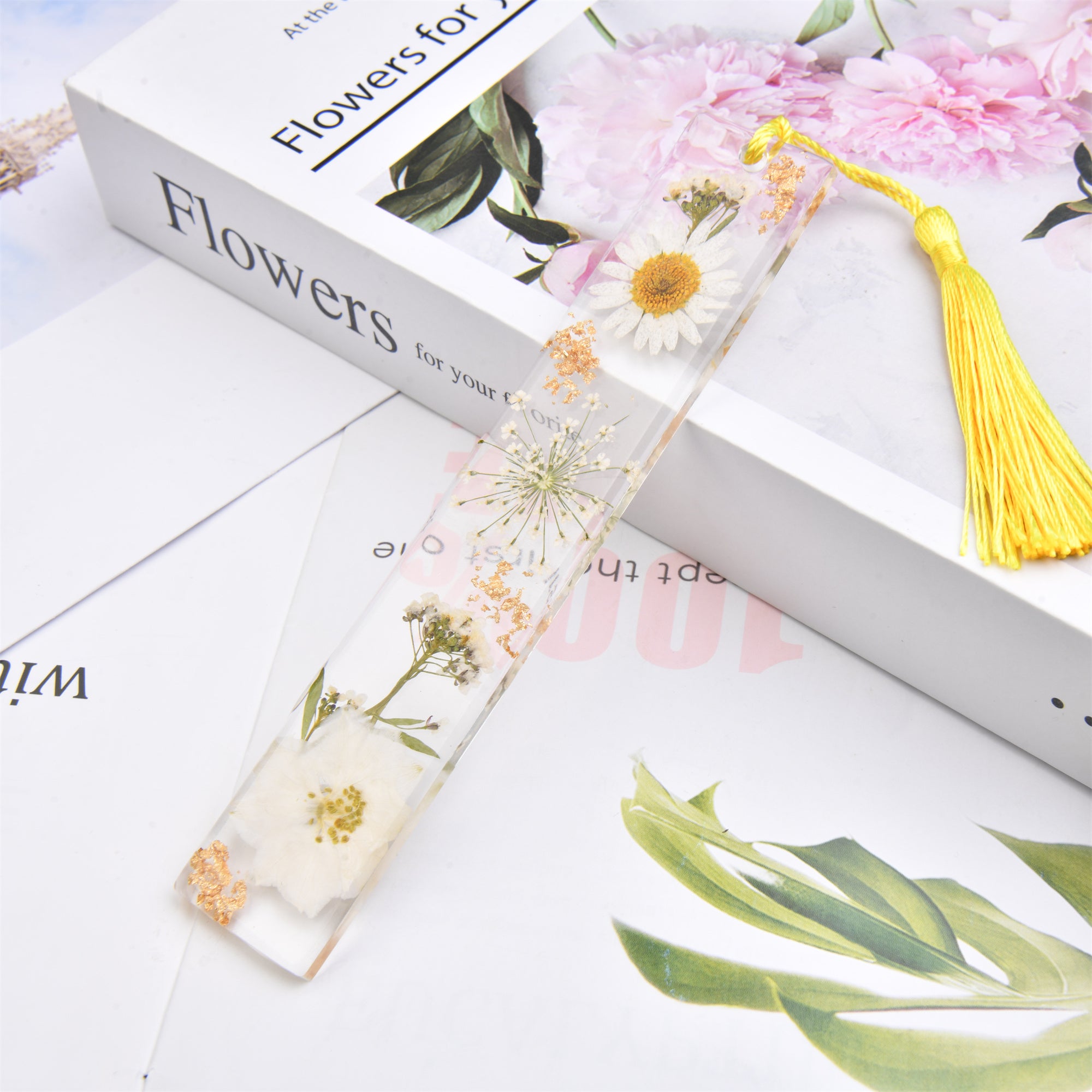 Real Flower Resin Bookmark with Tassel - Handmade Floral Book Mark for Teachers and Book Lovers