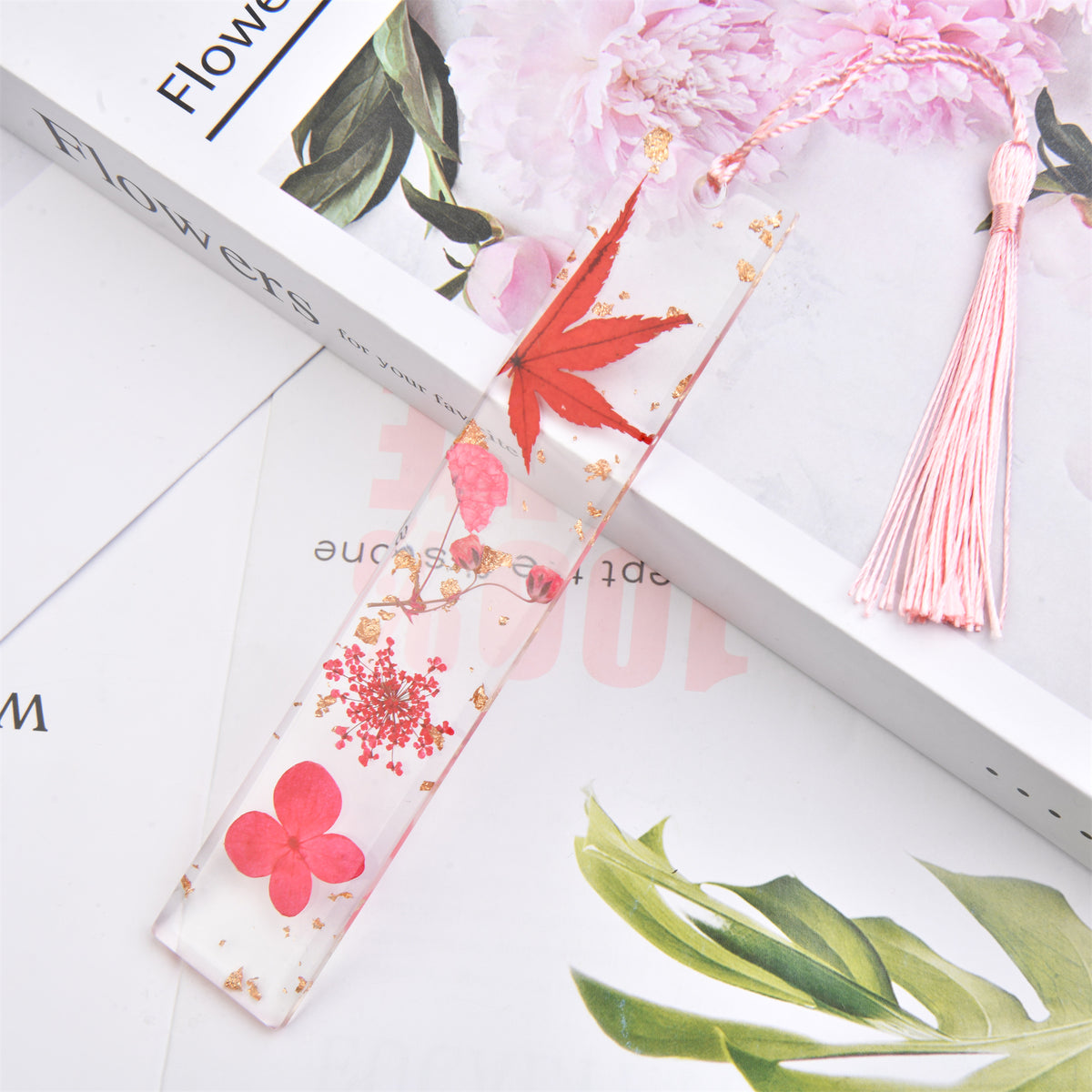 Real Flower Resin Bookmark with Tassel - Handmade Floral Book Mark for Teachers and Book Lovers