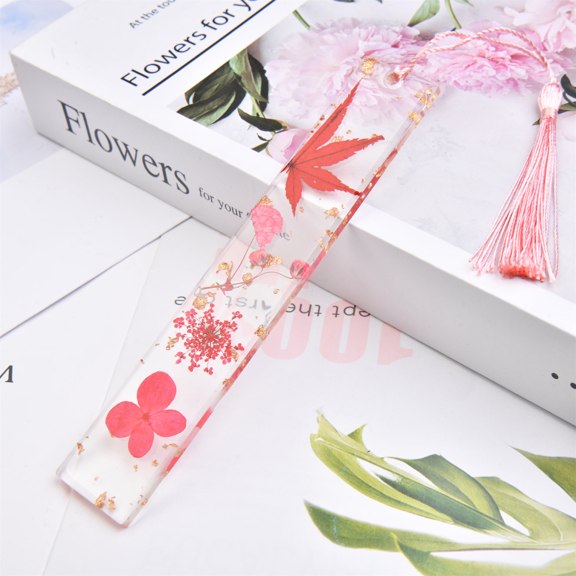 Real Flower Resin Bookmark with Tassel - Handmade Floral Book Mark for Teachers and Book Lovers