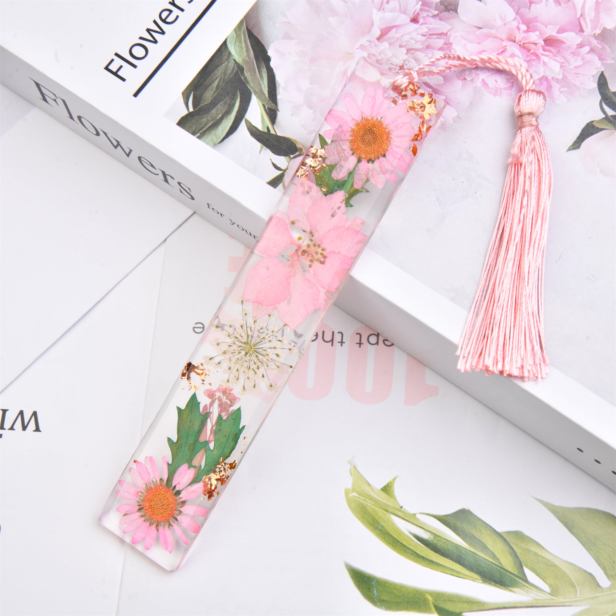 Real Flower Resin Bookmark with Tassel - Handmade Floral Book Mark for Teachers and Book Lovers