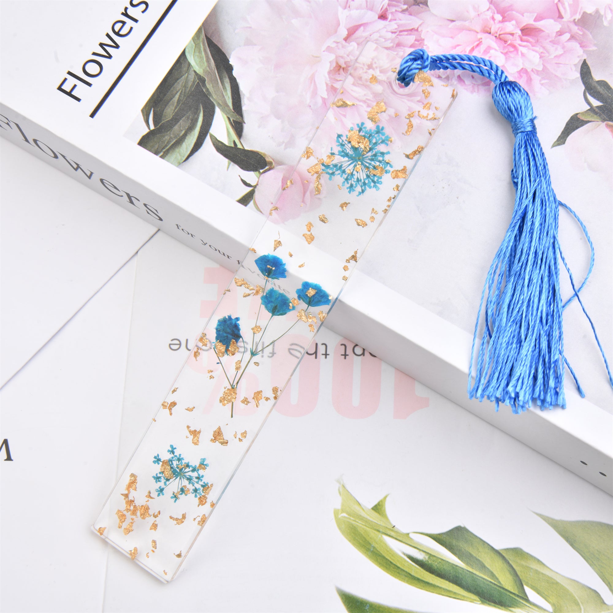 Real Flower Resin Bookmark with Tassel - Handmade Floral Book Mark for Teachers and Book Lovers