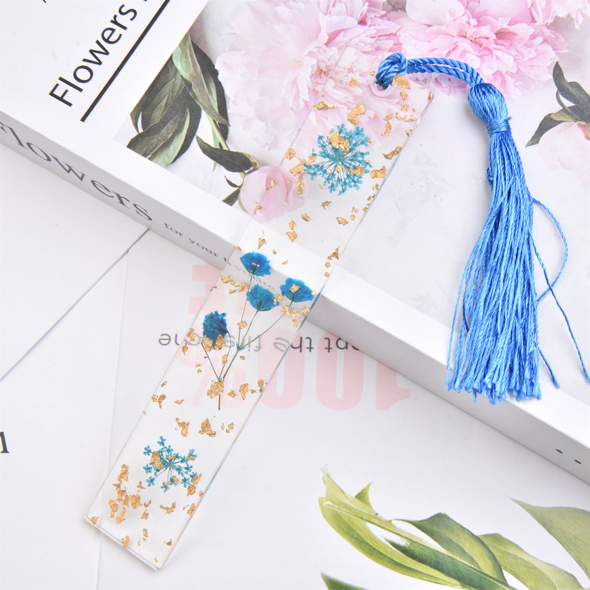 Real Flower Resin Bookmark with Tassel - Handmade Floral Book Mark for Teachers and Book Lovers