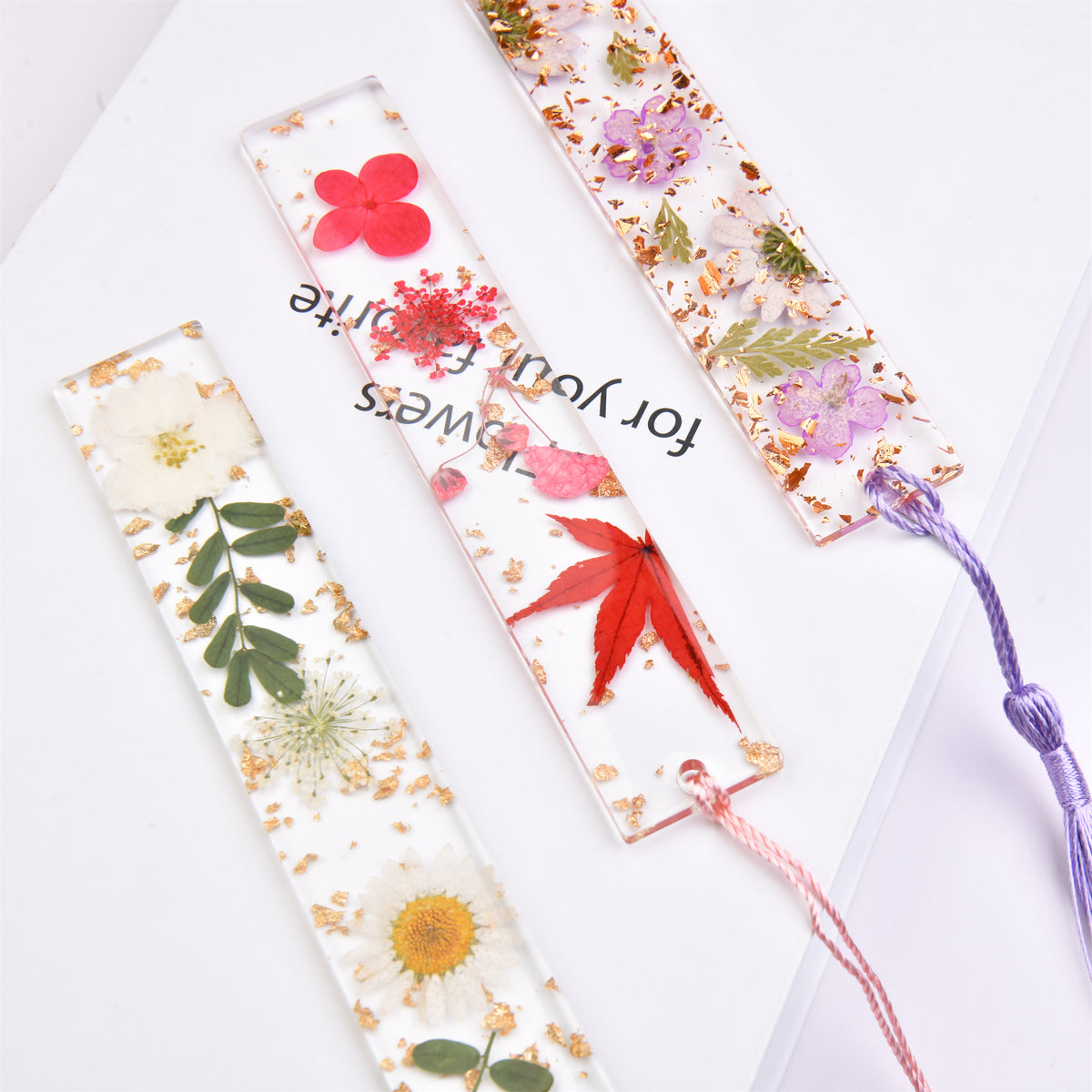 Real Flower Resin Bookmark with Tassel - Handmade Floral Book Mark for Teachers and Book Lovers
