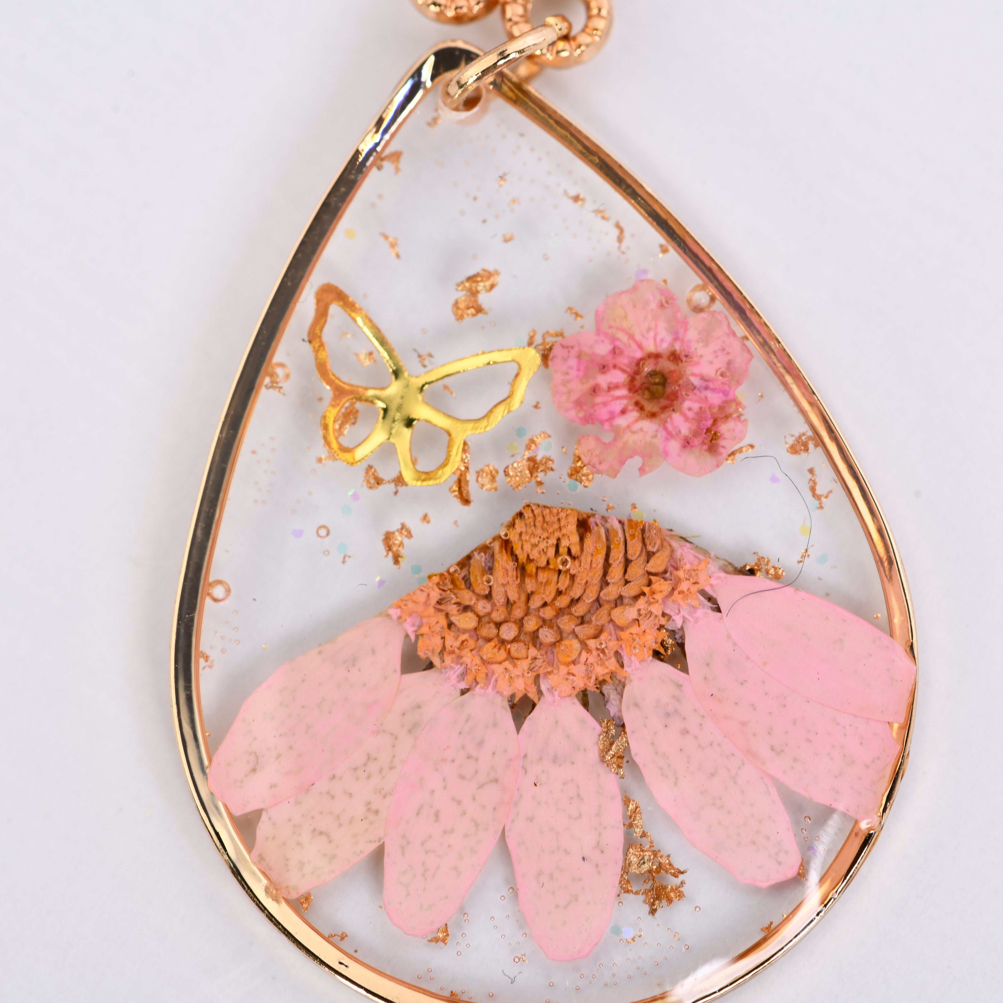 Orange/Pink Real Flower Resin Daisy Drop Earrings for Women, Pressed Floral Jewelry