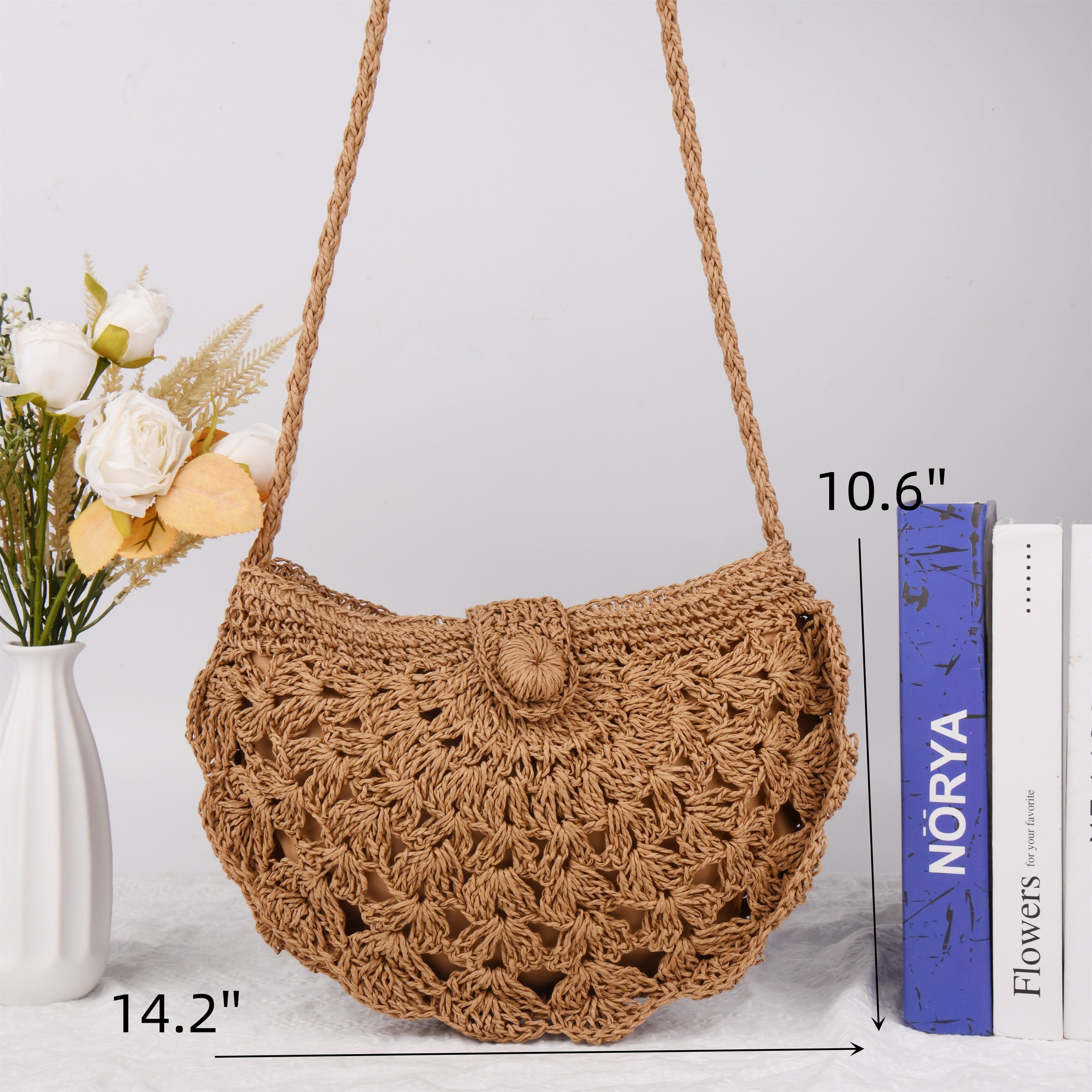 Straw Woven Bag,Hollow Holiday Vacation Cross-body Bag, Handmade Paper Rope Handbag for Party|Beach|Birthday|Wedding