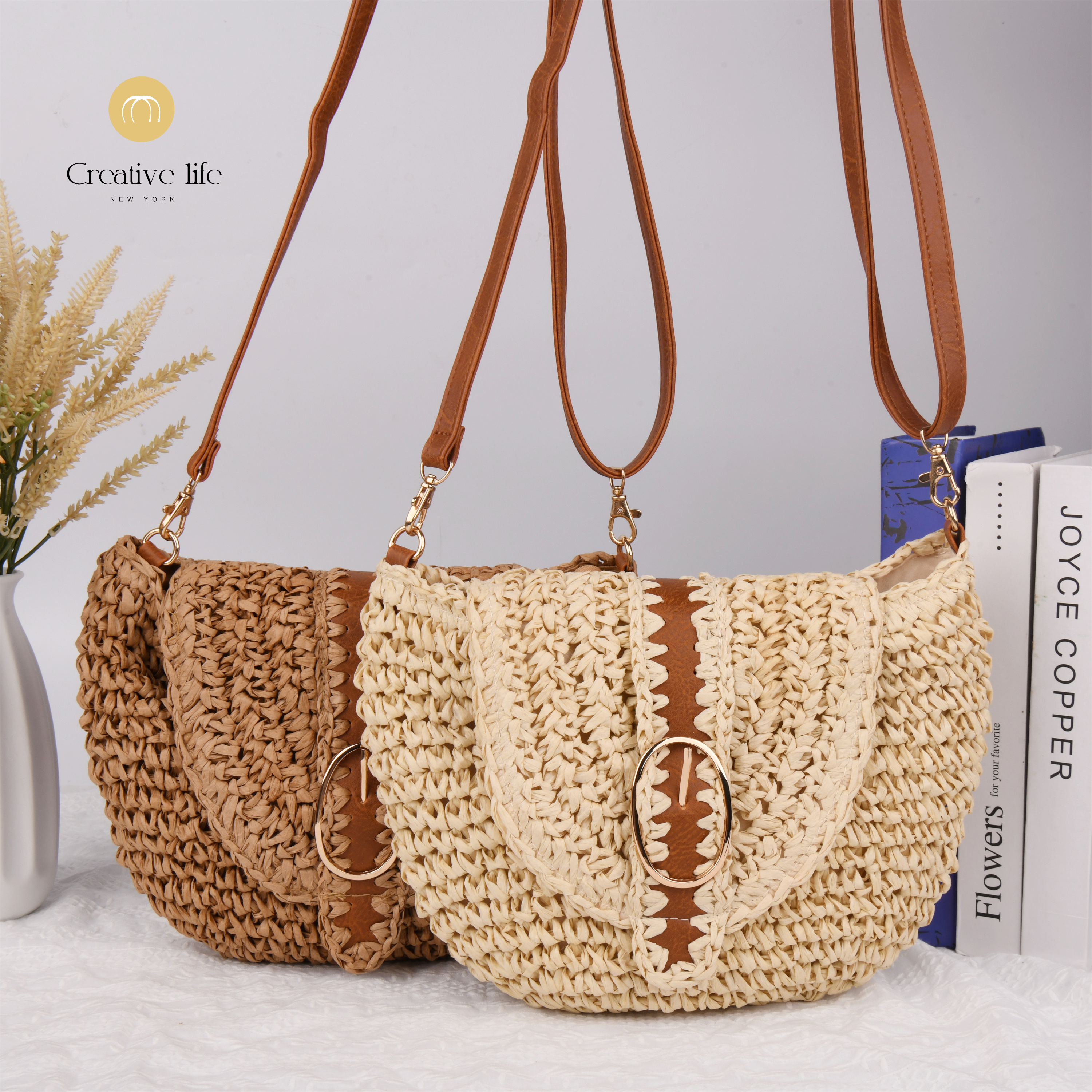 Retro Straw Woven Bag, Large Capacity Beach Bag, Crossbody Bag, Flip Bag, Wedding Gift