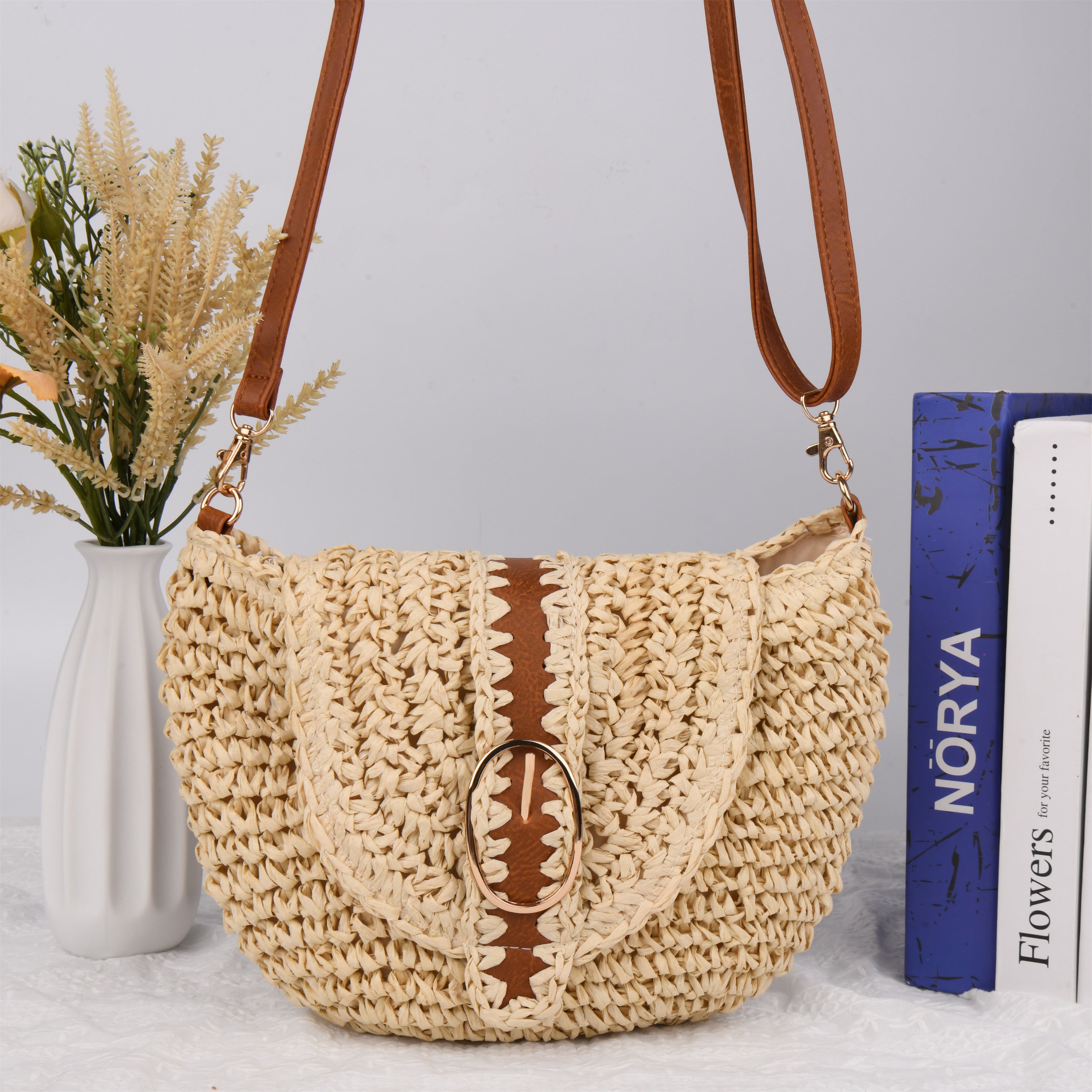 Retro Straw Woven Bag, Large Capacity Beach Bag, Crossbody Bag, Flip Bag, Wedding Gift