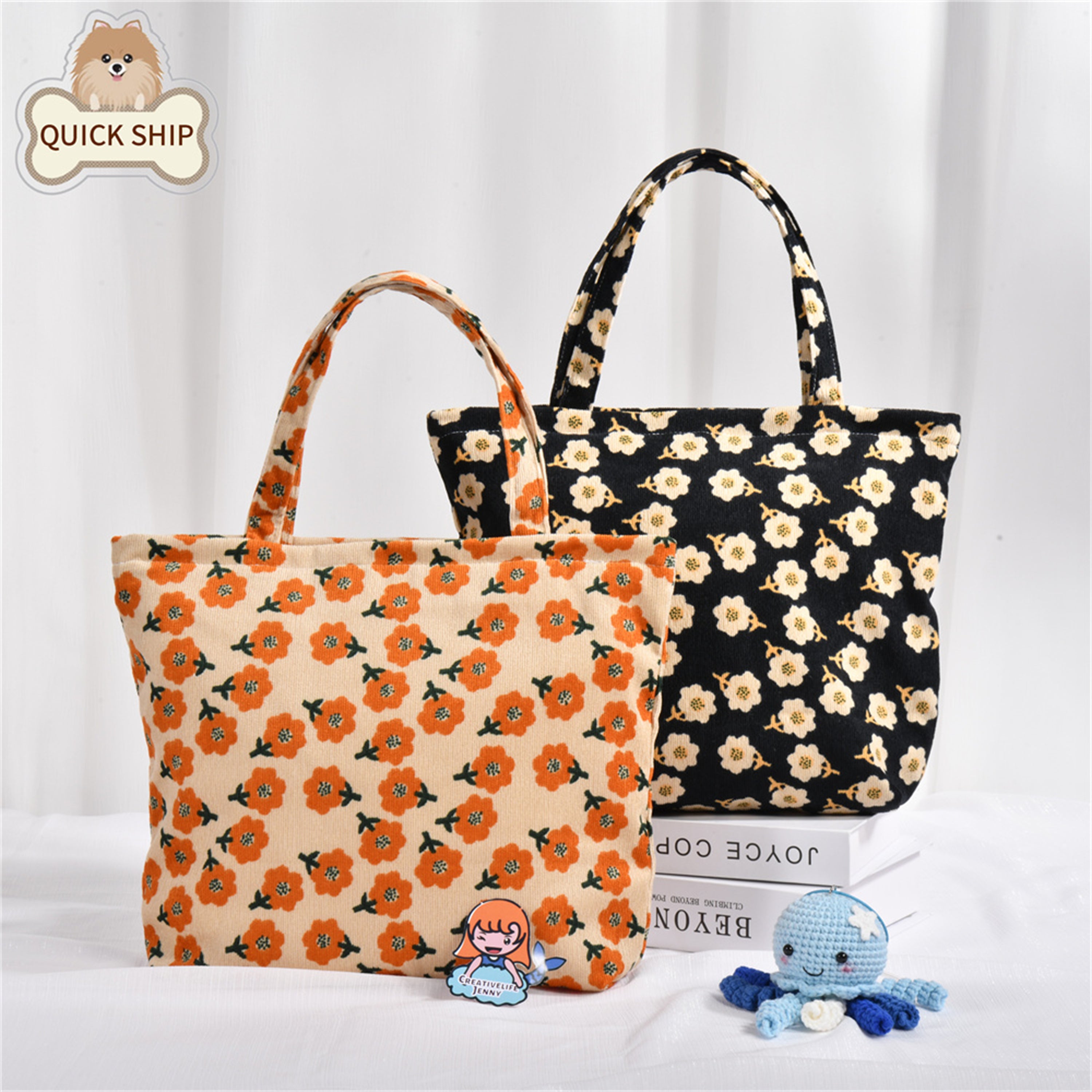 Plum Blossom Flowers Corduroy Tote Bag