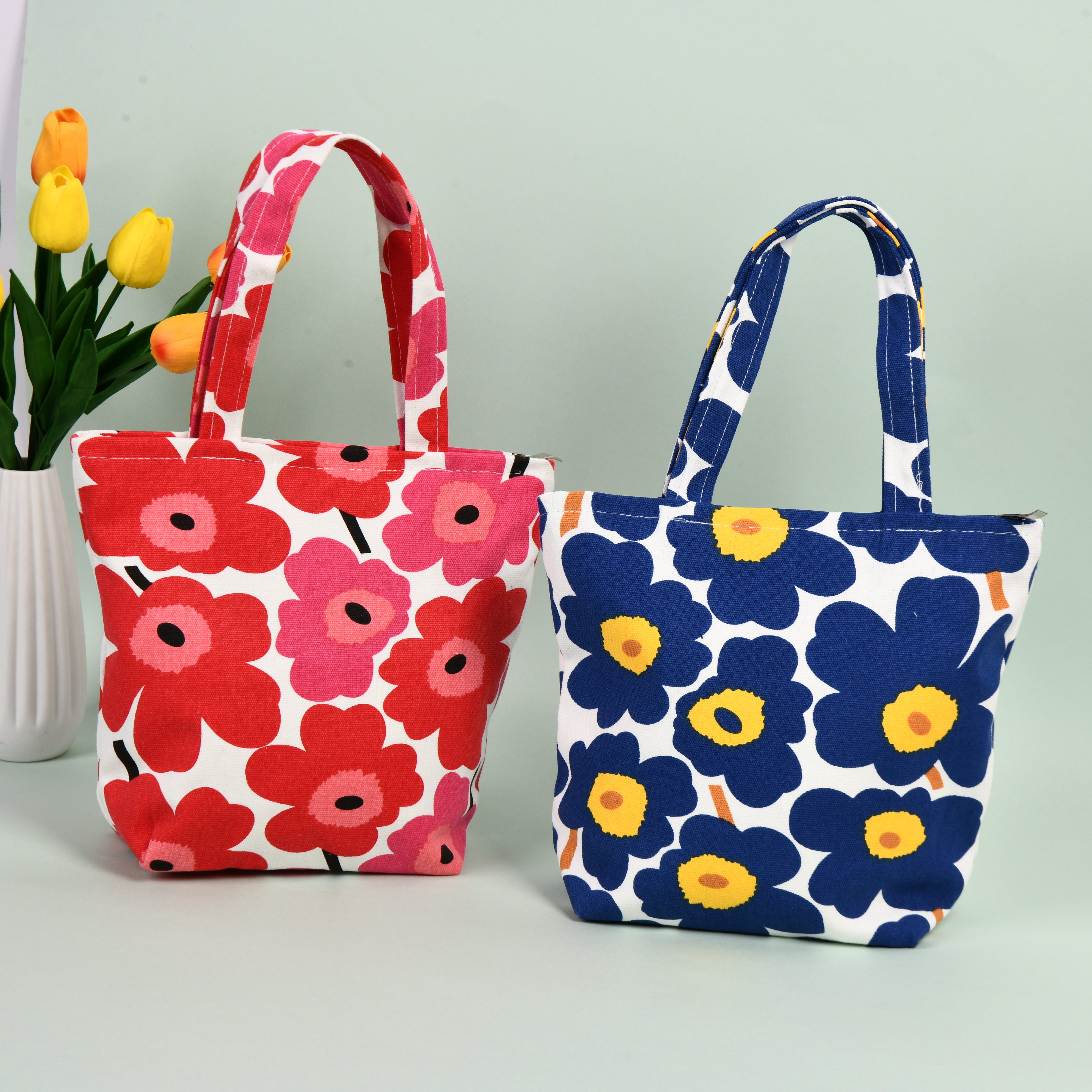 Canvas Flower Shoulder/Tote Bag,Beach Grocery Market Bag