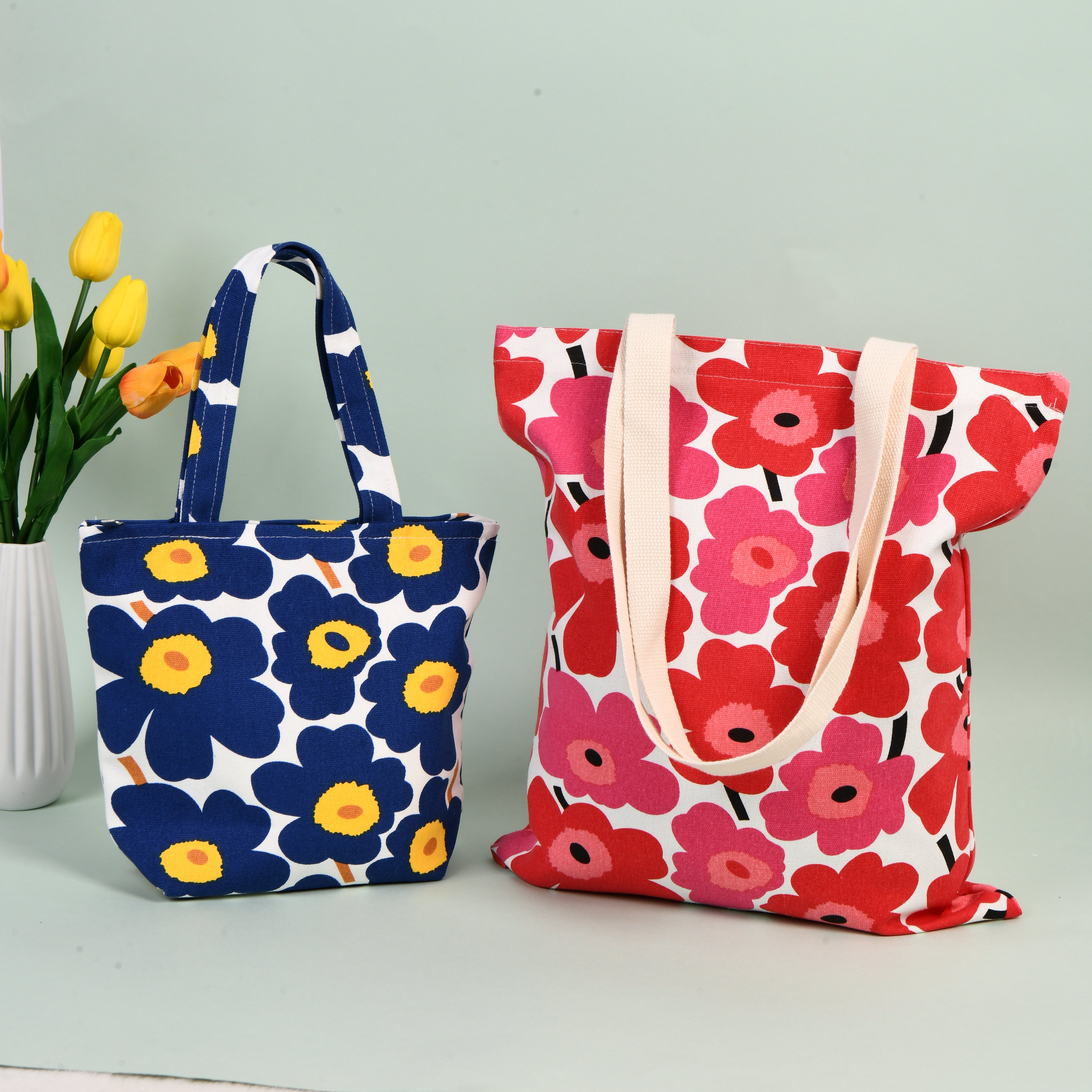 Canvas Flower Shoulder/Tote Bag,Beach Grocery Market Bag