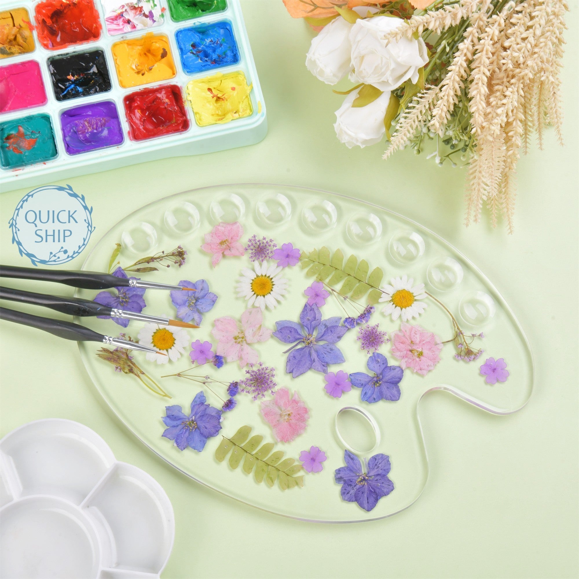 Handmade Purple Floral Resin Paint Palette, Wildflowers,Daisy,Leaves