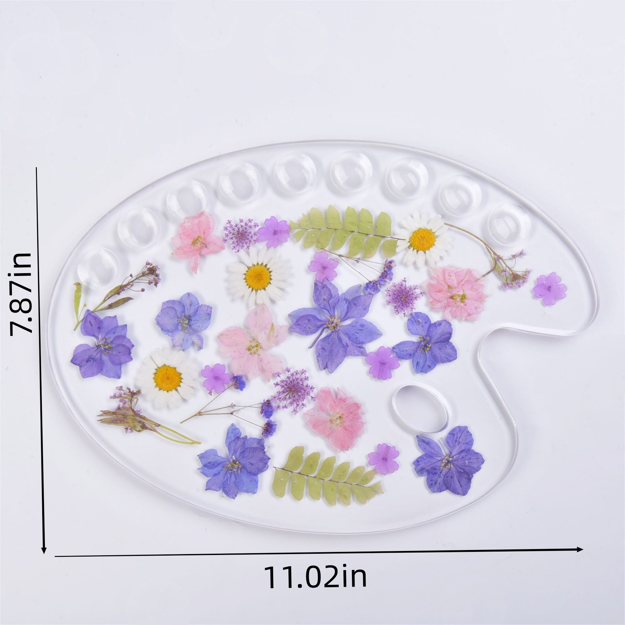 Handmade Purple Floral Resin Paint Palette, Wildflowers,Daisy,Leaves