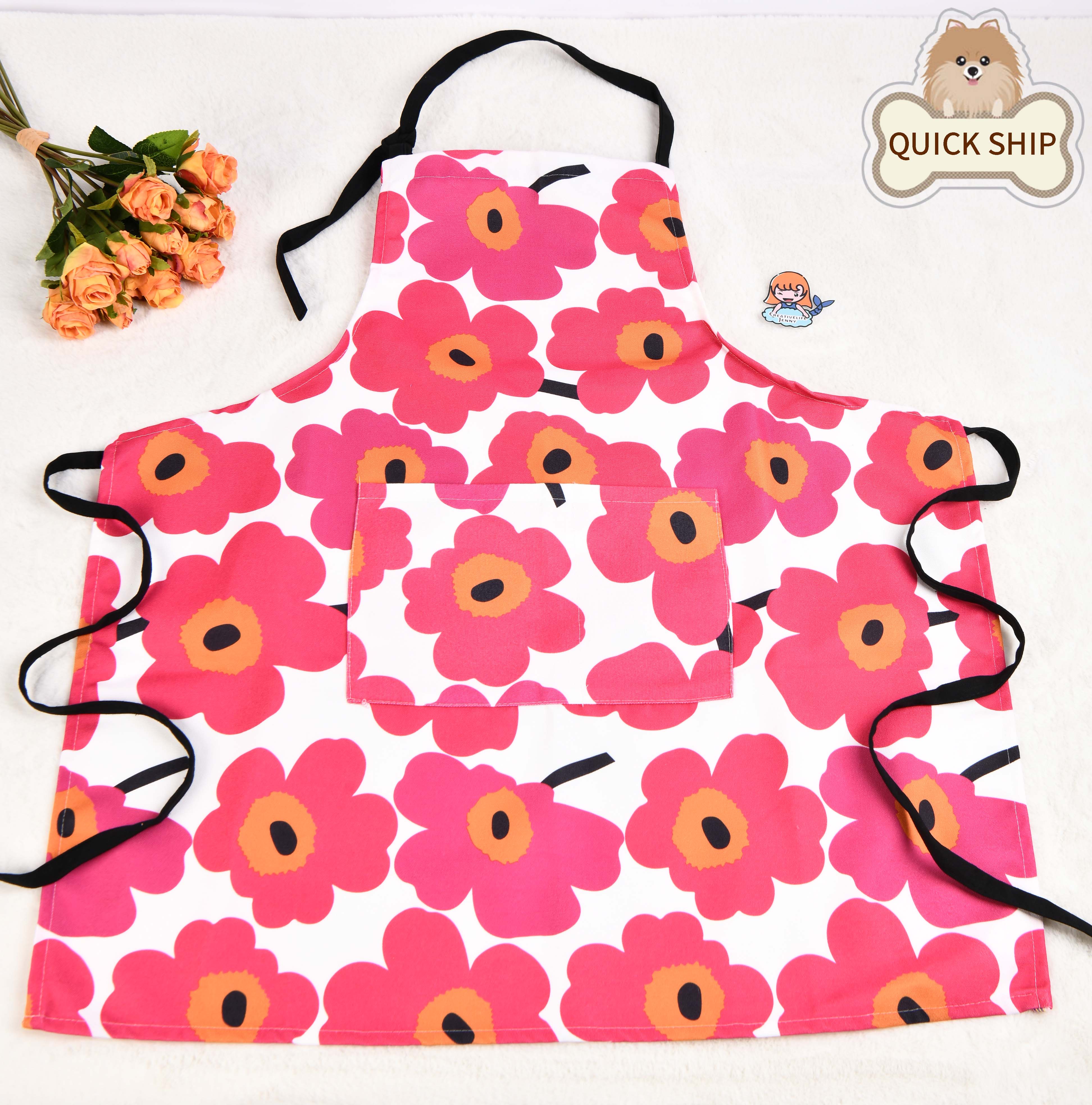 Large Floral Cotton Apron with Pocket,Perfect for Cooking,Garden,Farmhouse