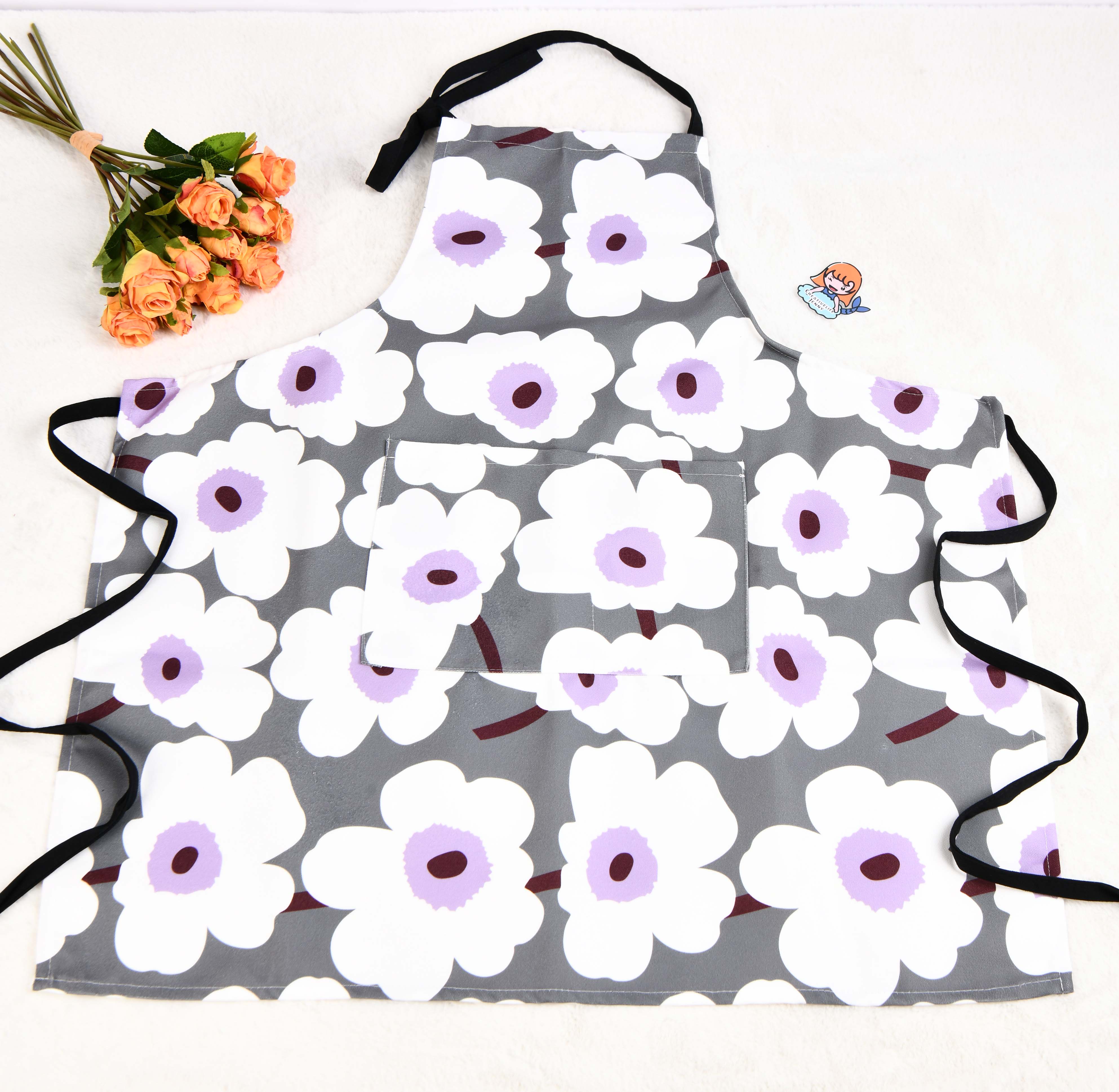 Large Floral Cotton Apron with Pocket,Perfect for Cooking,Garden,Farmhouse