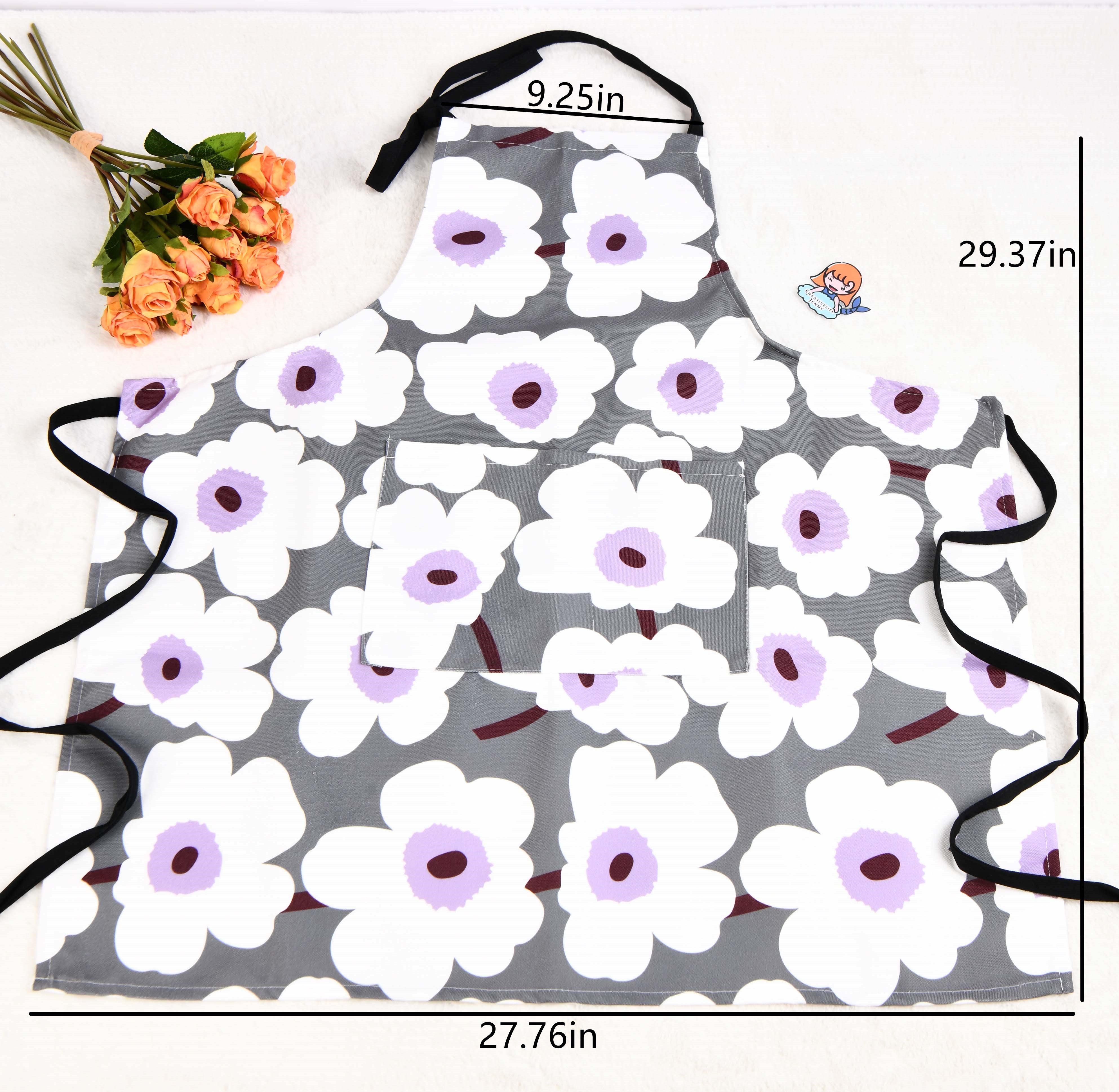 Large Floral Cotton Apron with Pocket,Perfect for Cooking,Garden,Farmhouse