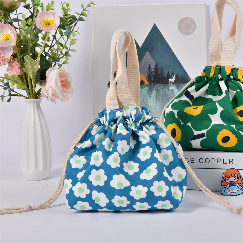 Janpansese Style Flowers Strawberry Drawstring Lunch Tote Bag
