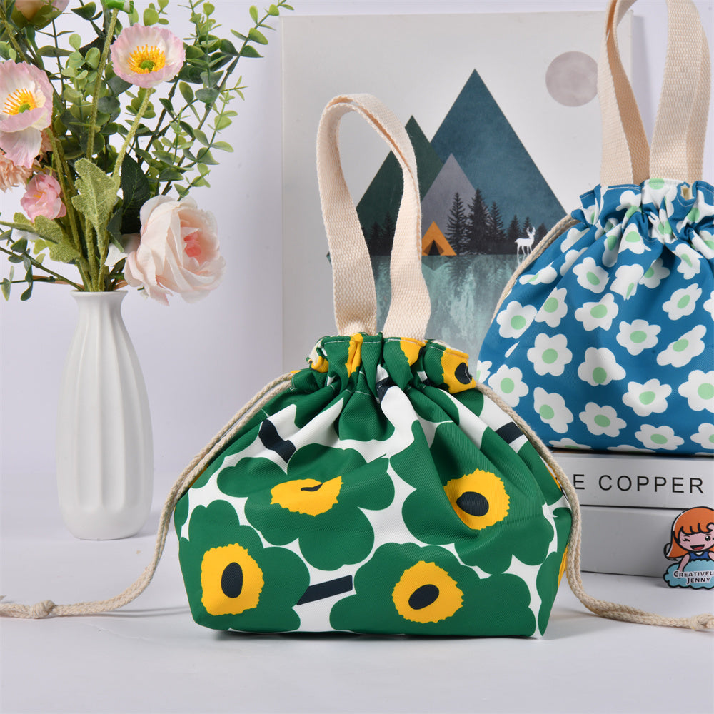 Janpansese Style Flowers Strawberry Drawstring Lunch Tote Bag
