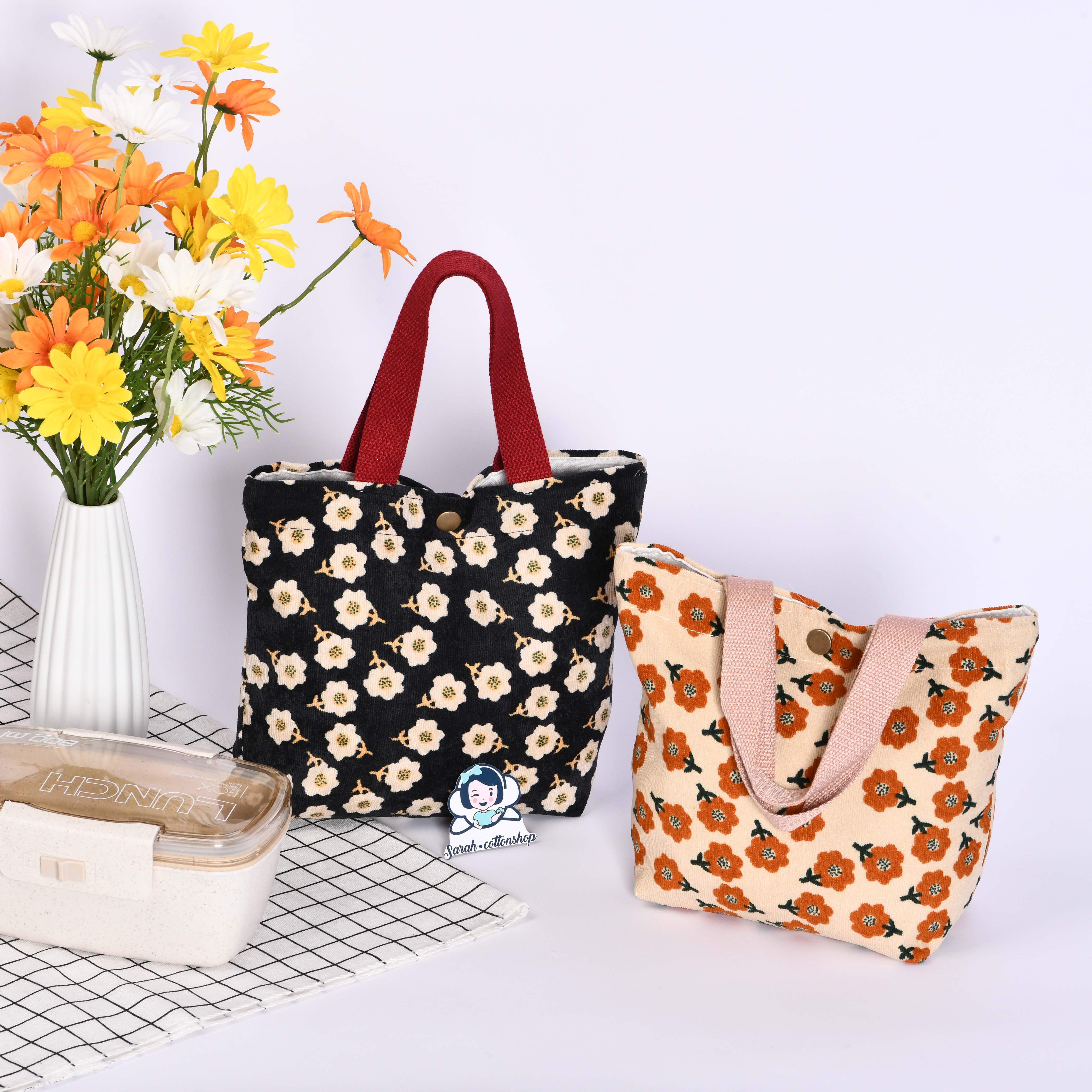 Small Flowers Corduroy Totes,Cute Handmade Purse
