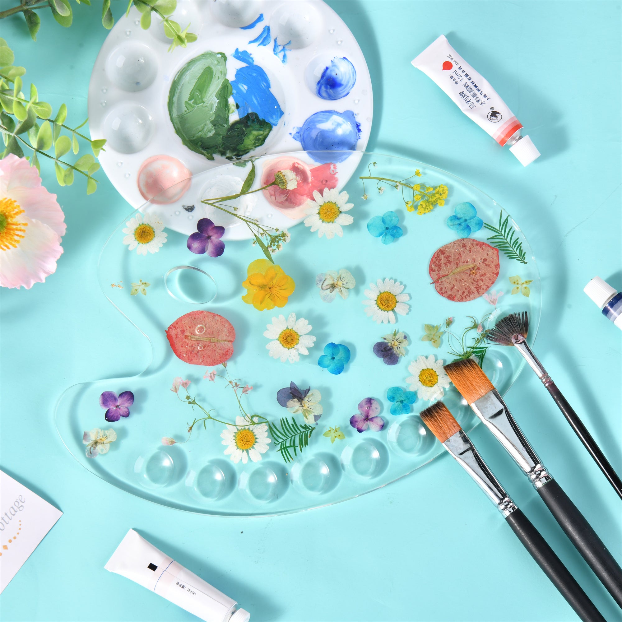 Wildflowers Resin Paint Palette, Pressed Flowers, Handmade Paint Palette, Creative Tool&Supplies Artist/Teacher