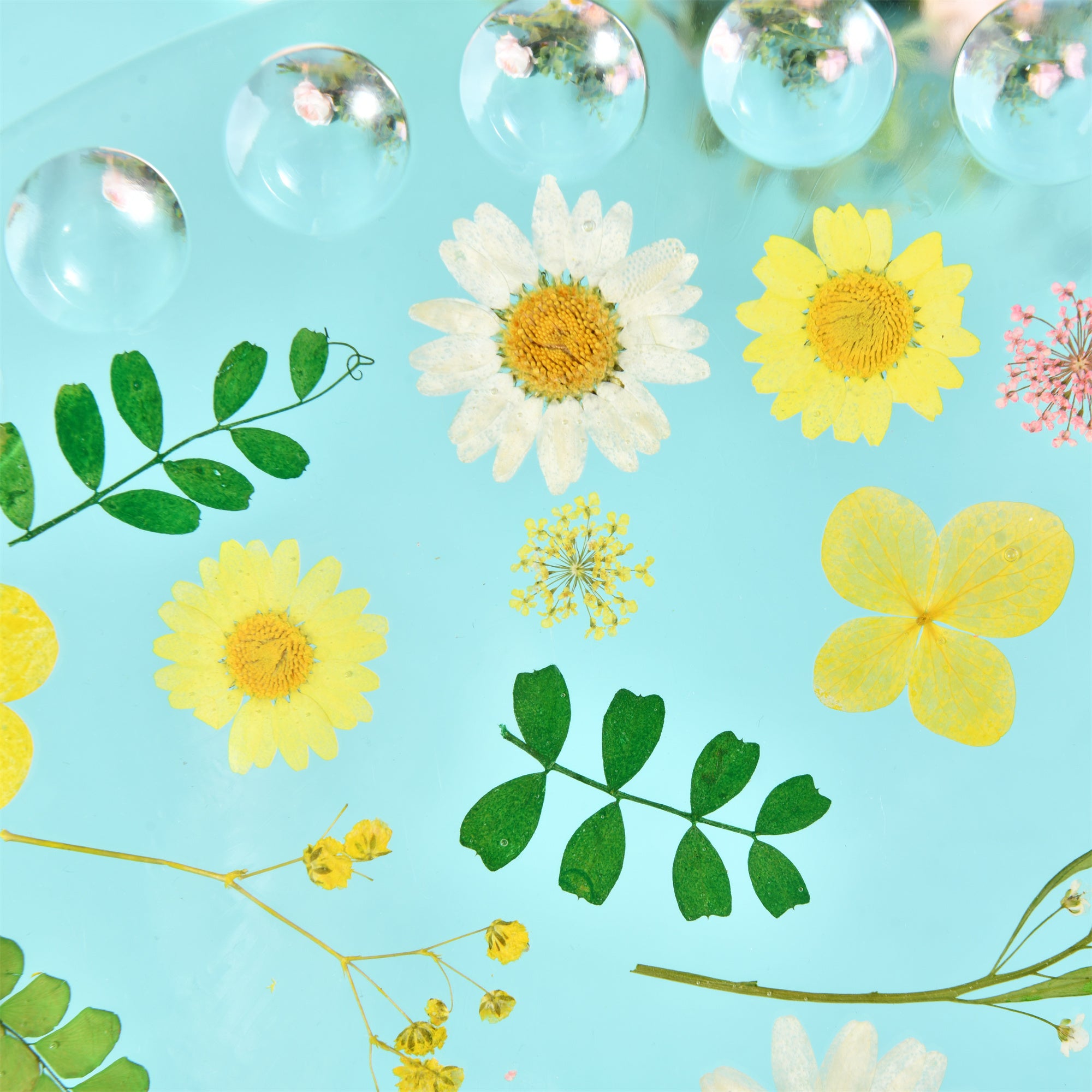 Yellow Pressed Flowers Resin Paint Palette,Handmade Creative Tool&Supplies Artist/Teacher