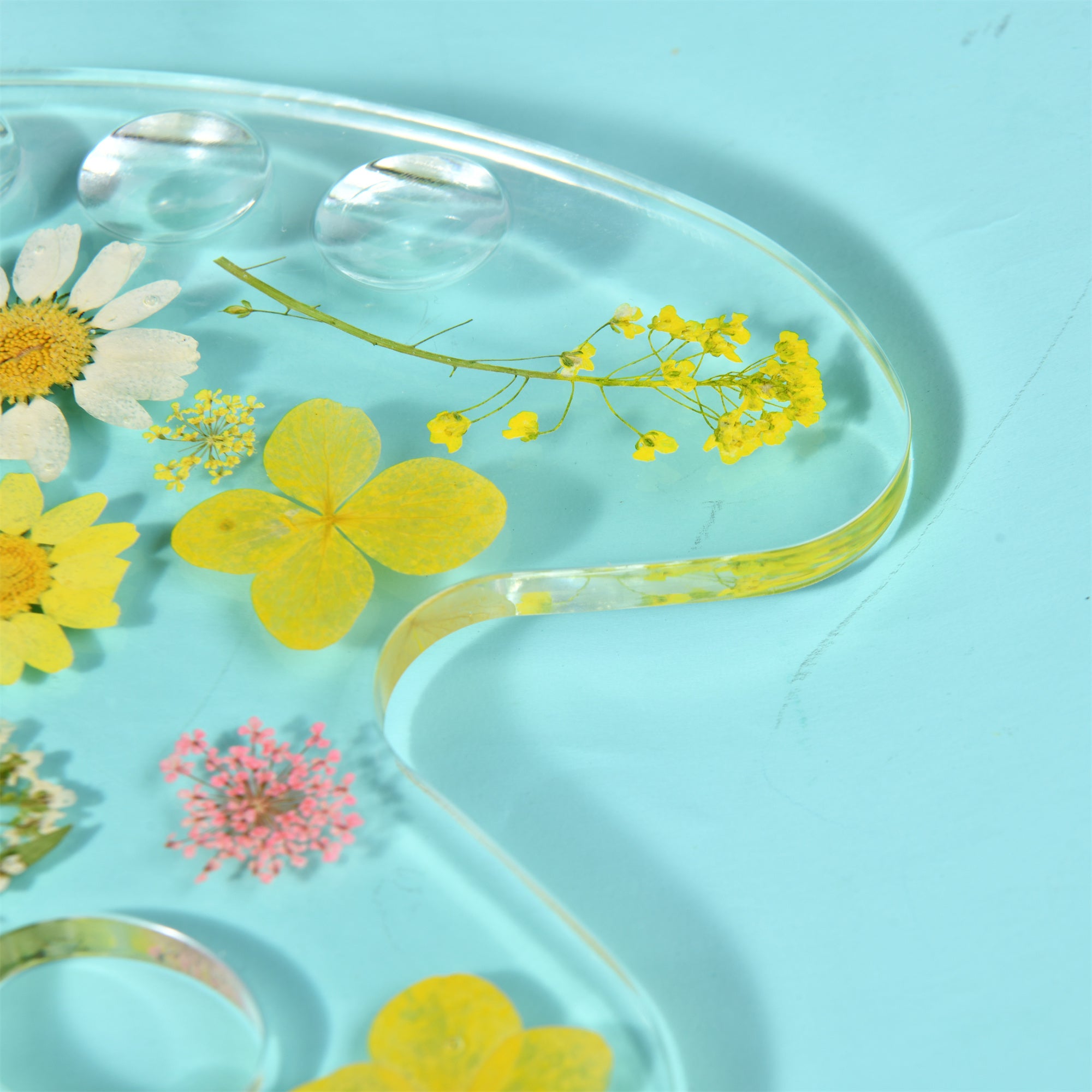 Yellow Pressed Flowers Resin Paint Palette,Handmade Creative Tool&Supplies Artist/Teacher