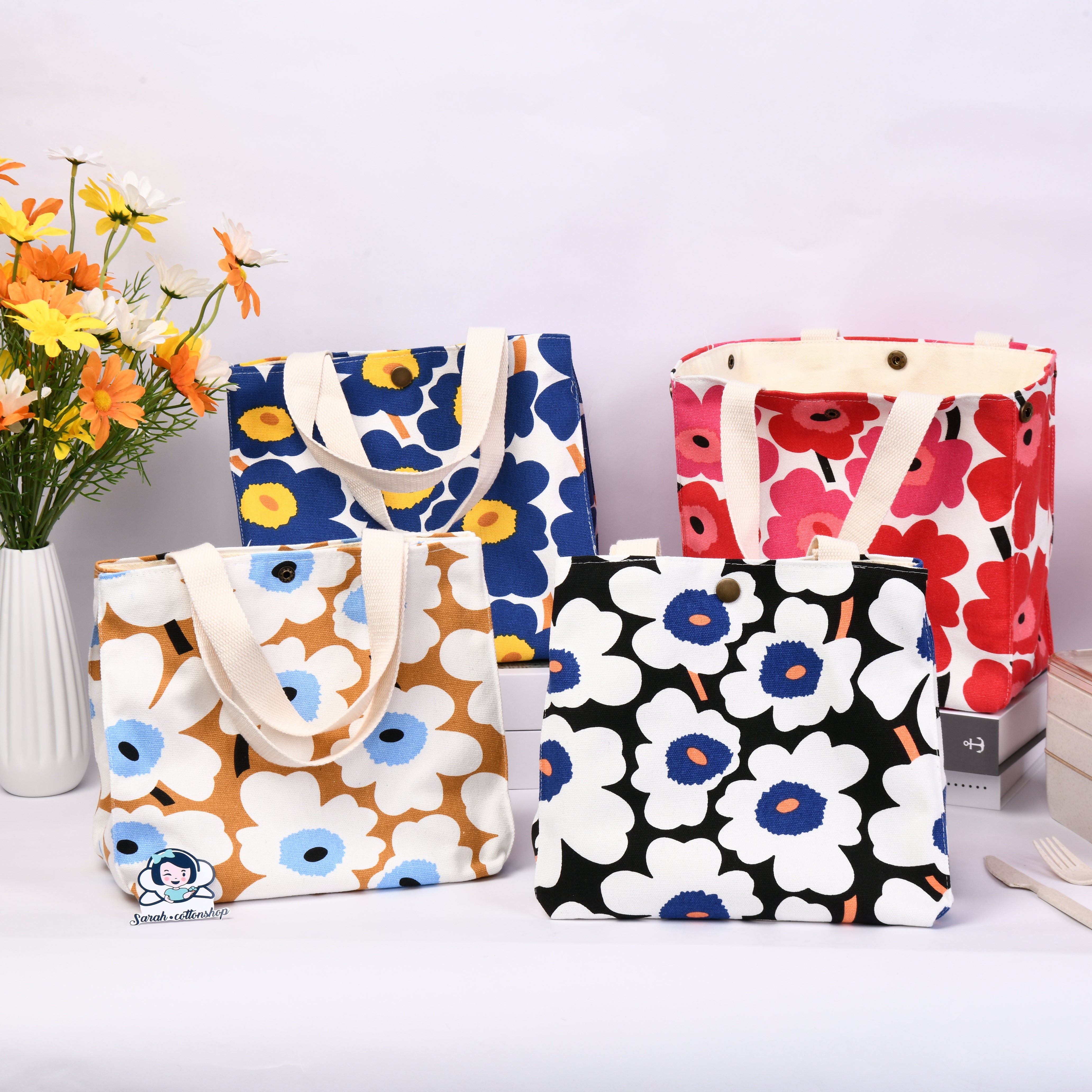 Fabric Handbag Purse,Large Flower Zipper Lunch Tote,Perfect for Work,Pinic,Back to school