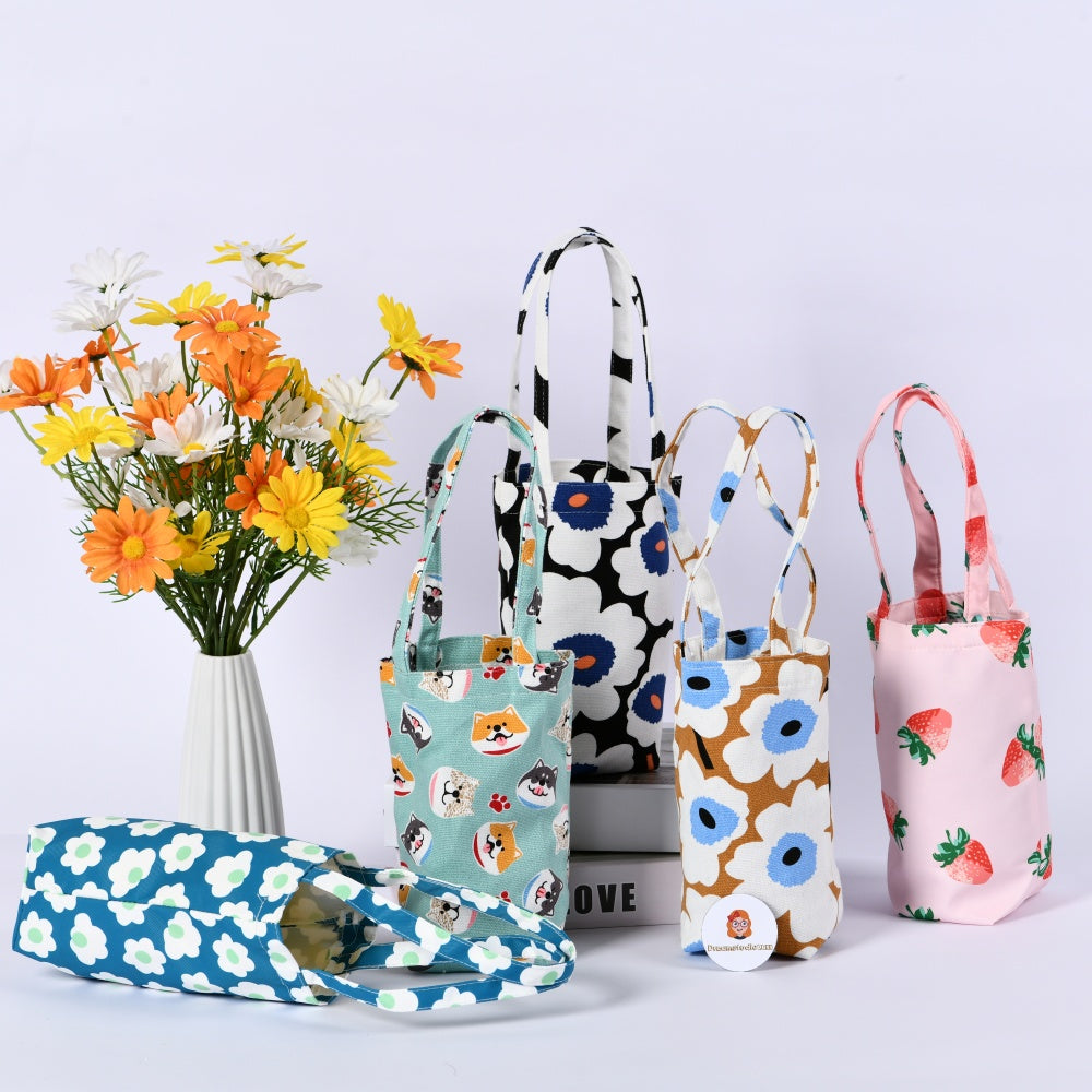 Fabrci Water Bottle Holder,Cute Puppy/Floral/Strawberry Pattern,Perfect Gift