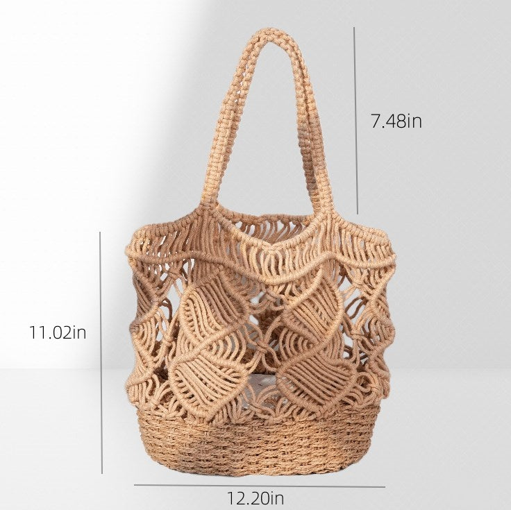 Straw Woven Bag,Hollow Holiday Vacation Cross-body Bag, Handmade Paper Rope Handbag for Party|Beach|Birthday|Wedding