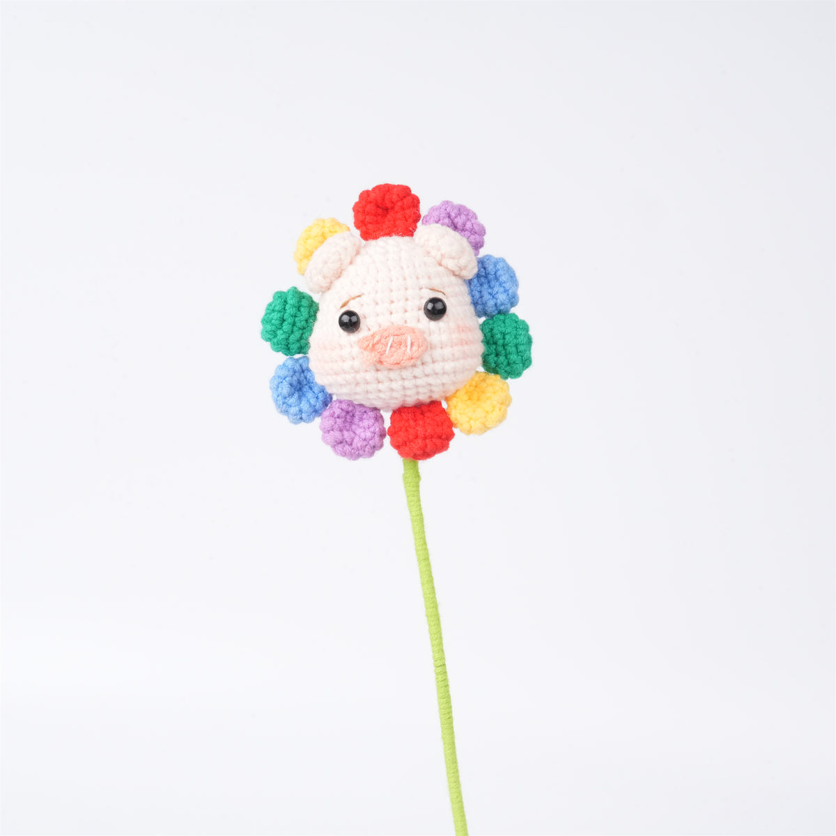 Handmade Crochet Small Sunflower,Cute Rainbow Pig/Smileflower Stem