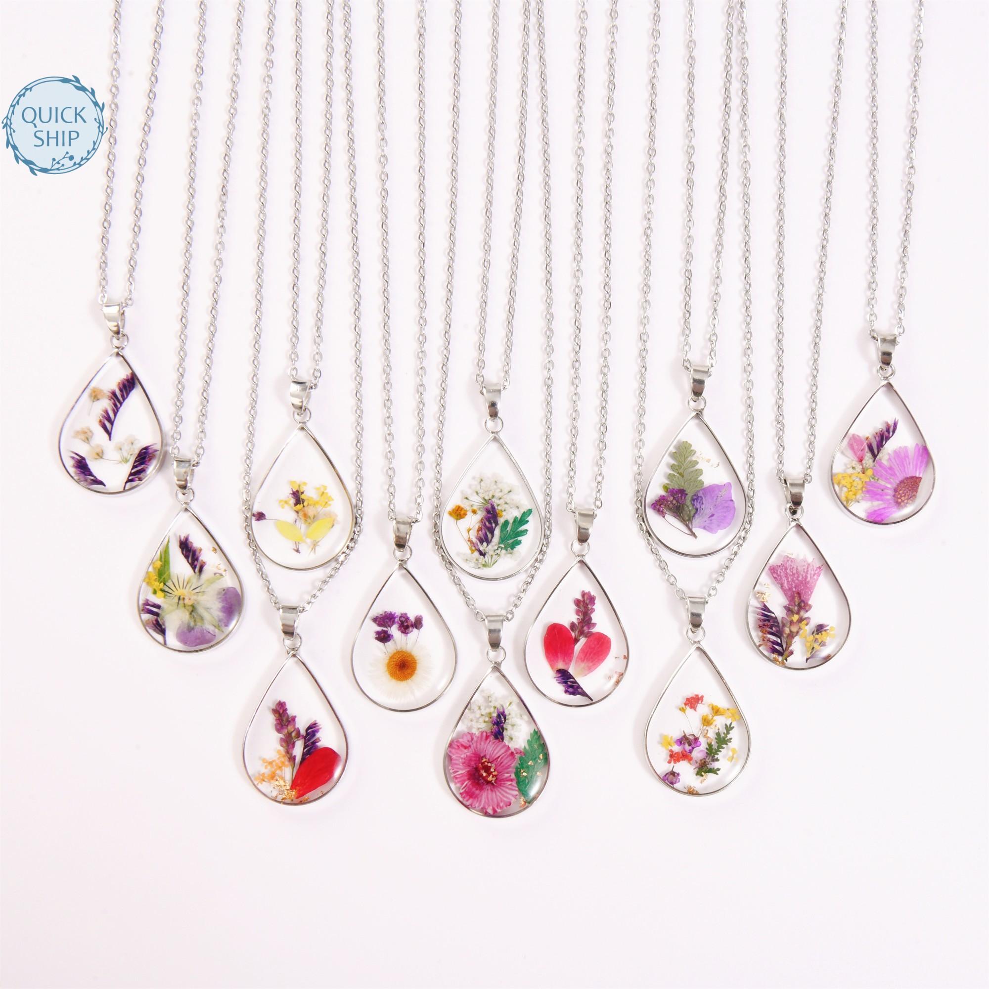 Silver Necklace Birth Month Flower , Multi Flowers Necklace