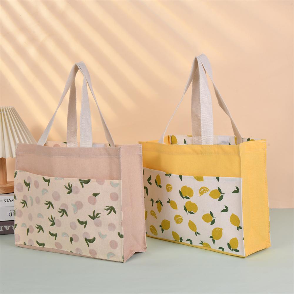 Handmade Size L Lemon/Avocado/Orange Linen Canvas Tote, Fruit Lunch Totes, Back to School