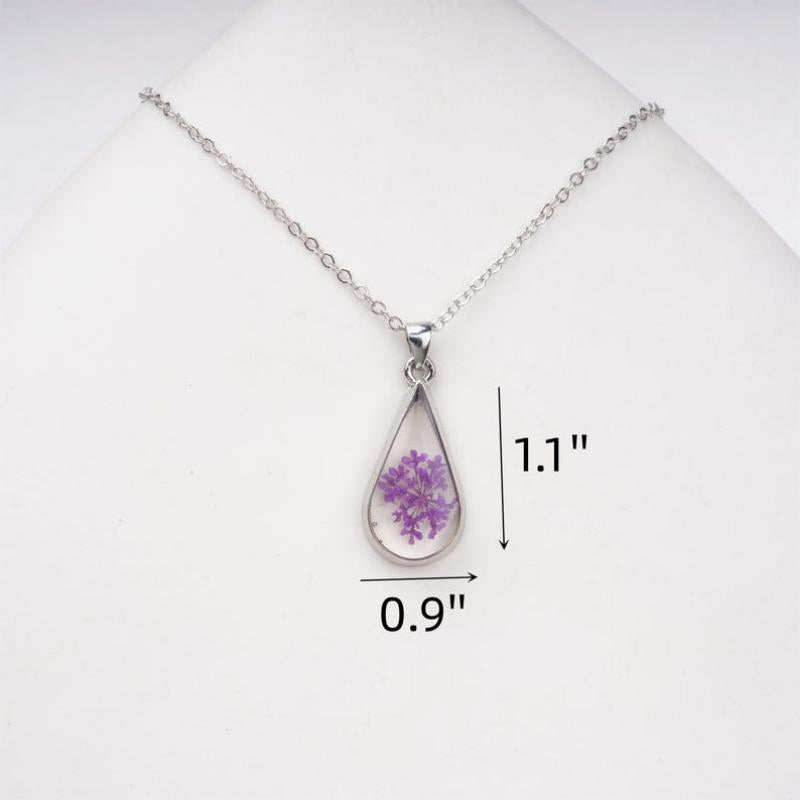 Handmade Purple Babysbreath Silver Plated Earrings&Necklaces, Creative Real Dried Flower Jewelry Set, Aesthetic Birthday/Valentine's Day Gifts