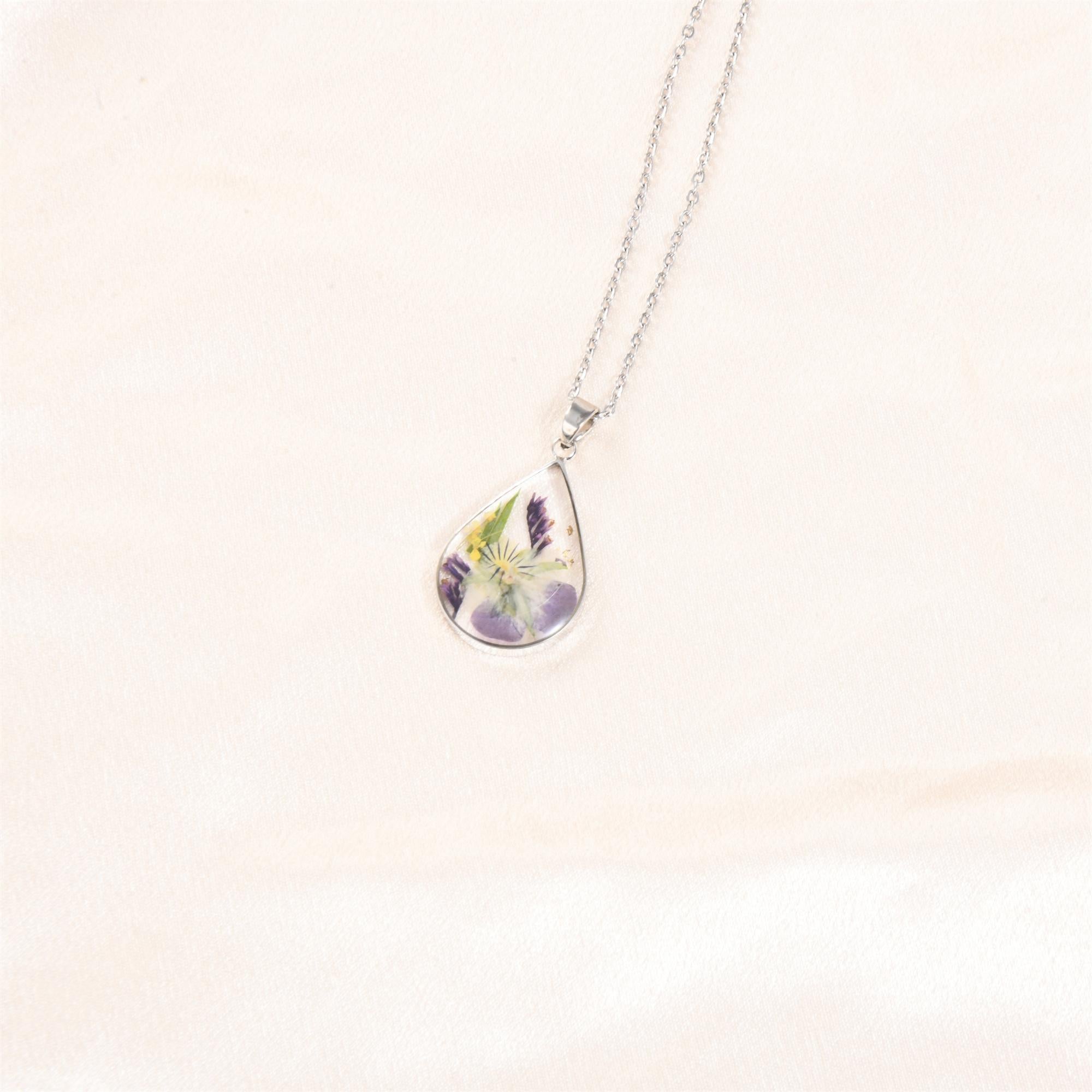 Silver Necklace Birth Month Flower , Multi Flowers Necklace