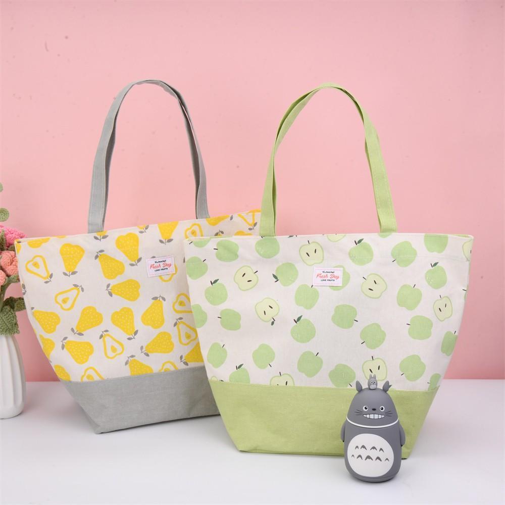 Apple Strawberry Orange Pear Cotton Linen Totes, Fruit Lunch Bag, Back to School