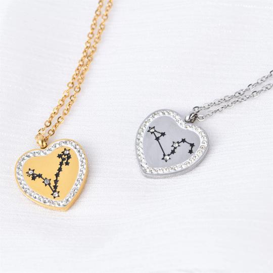 Constellation Necklace Handmade, Minimalist Heart Twelve Zodiac Necklace Pendants, Personalized Astrology, Birthday Gift, Valentine's Day Gifts