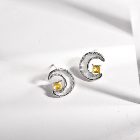 Shell Diamond Moon Star Necklace Earrings, Crescent Moon star Earrings