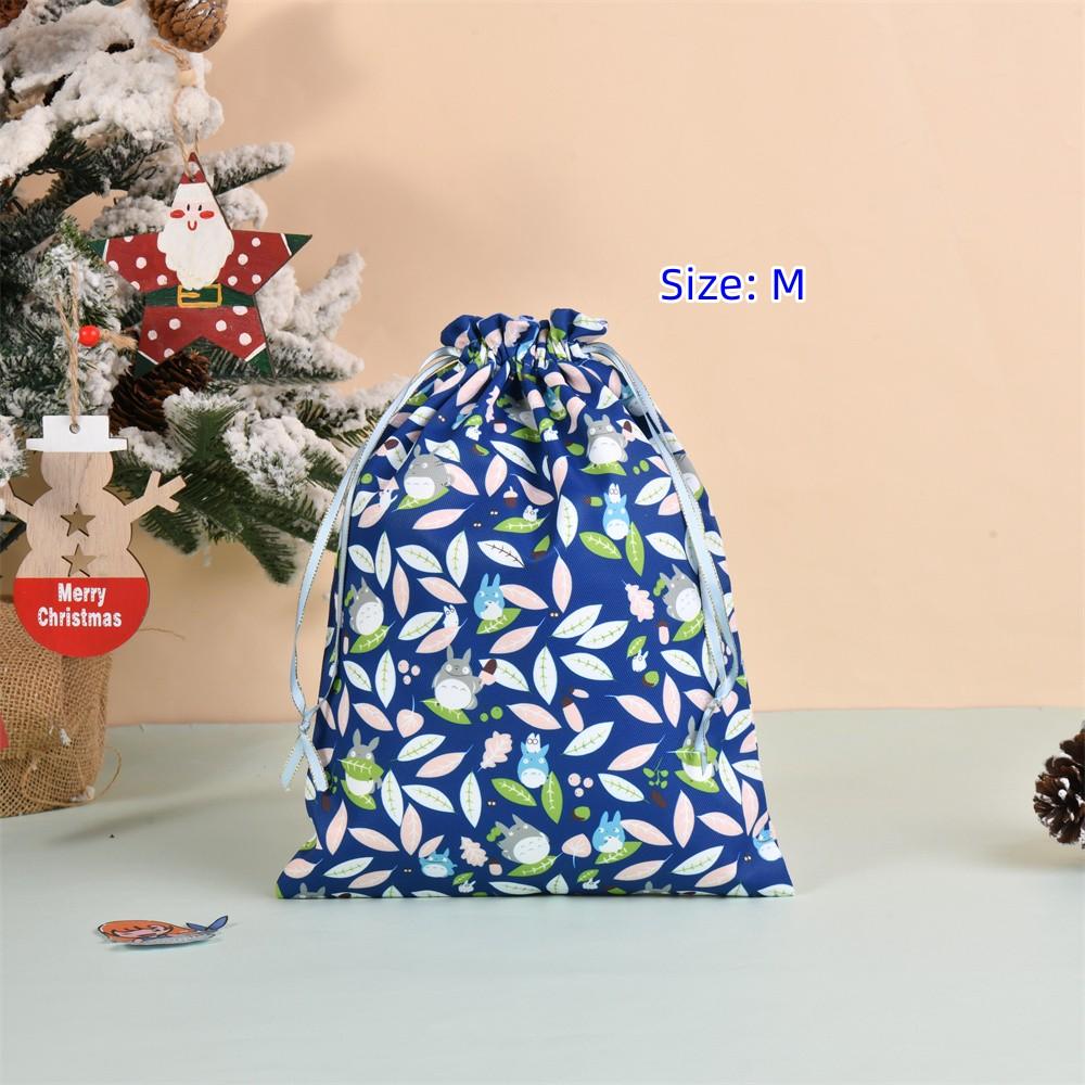 M/L Totoro Drawstring Storage Bag, Reusable Cotton Bags, Handmade Fabric Gift Wrap