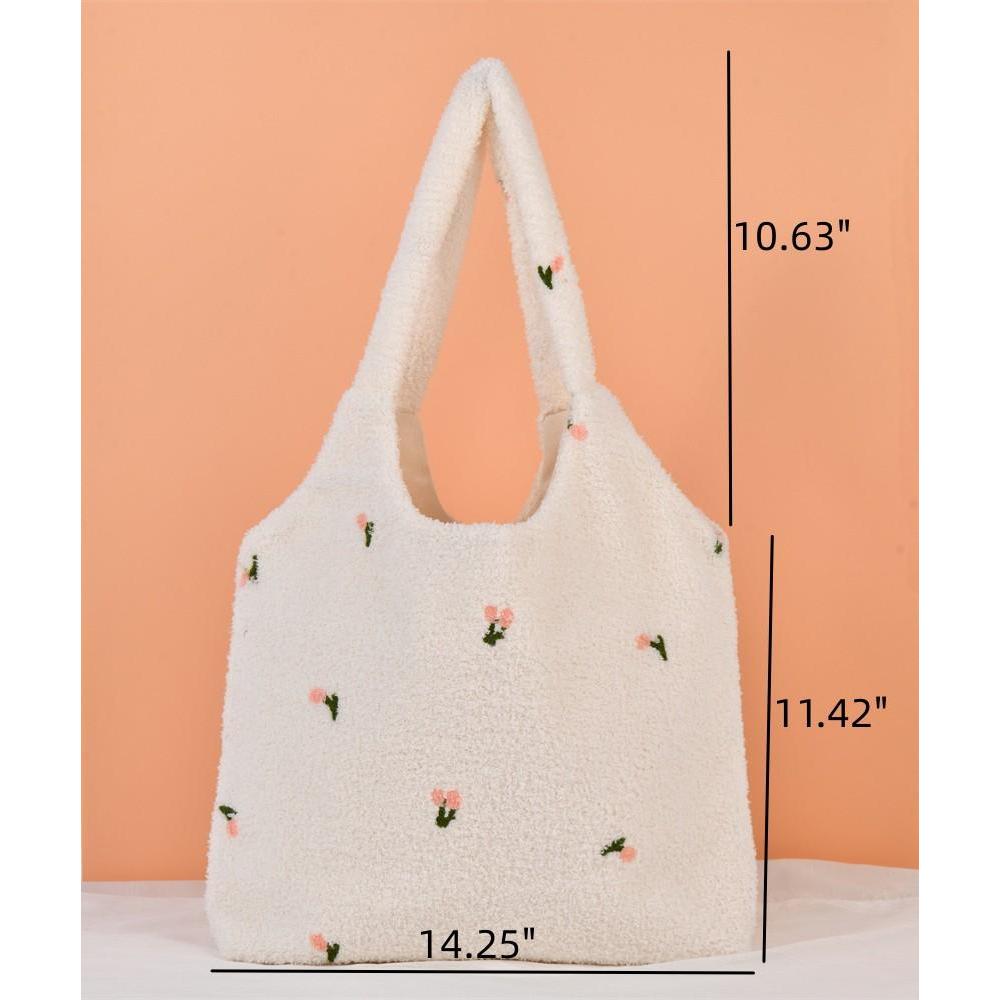 Orange/Avocado/Tulip/Bear Fluffy Bag, Fleece Tote For Woman