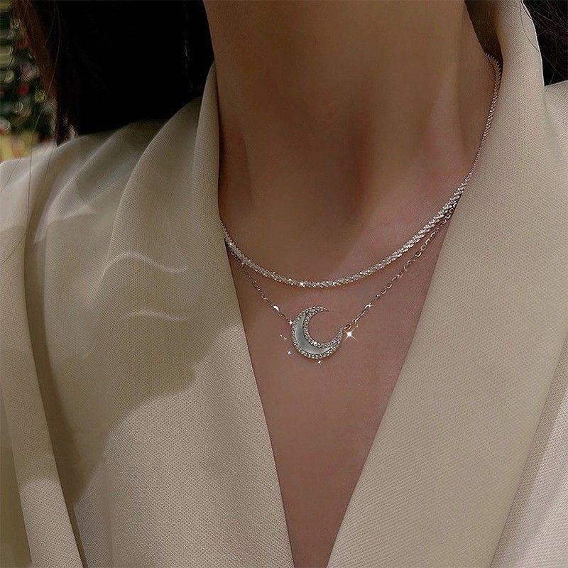 Silver Shell Moon Necklace, Crescent Moon Necklace