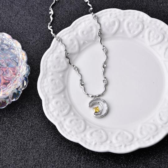 Shell Diamond Moon Star Necklace Earrings, Crescent Moon star Earrings