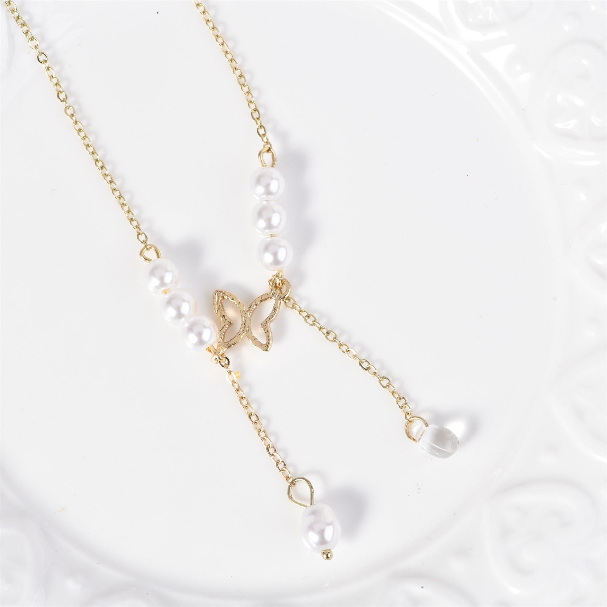 Butterfly Charm Necklace, Butterfly with Pearl Necklace, Minimalist Necklace, Birthday Gift, Bridesmaid Gift