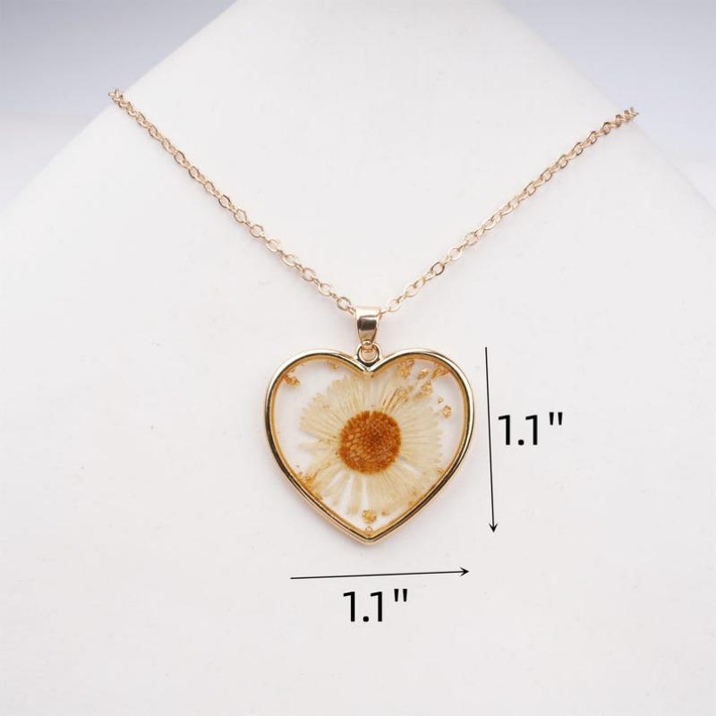 Handmade Real Dried Flower Earrings & Necklaces Set, Heart Shape White Daisy Jewelry, Aesthetic Birthday Gift,Valentine's Day Gifts