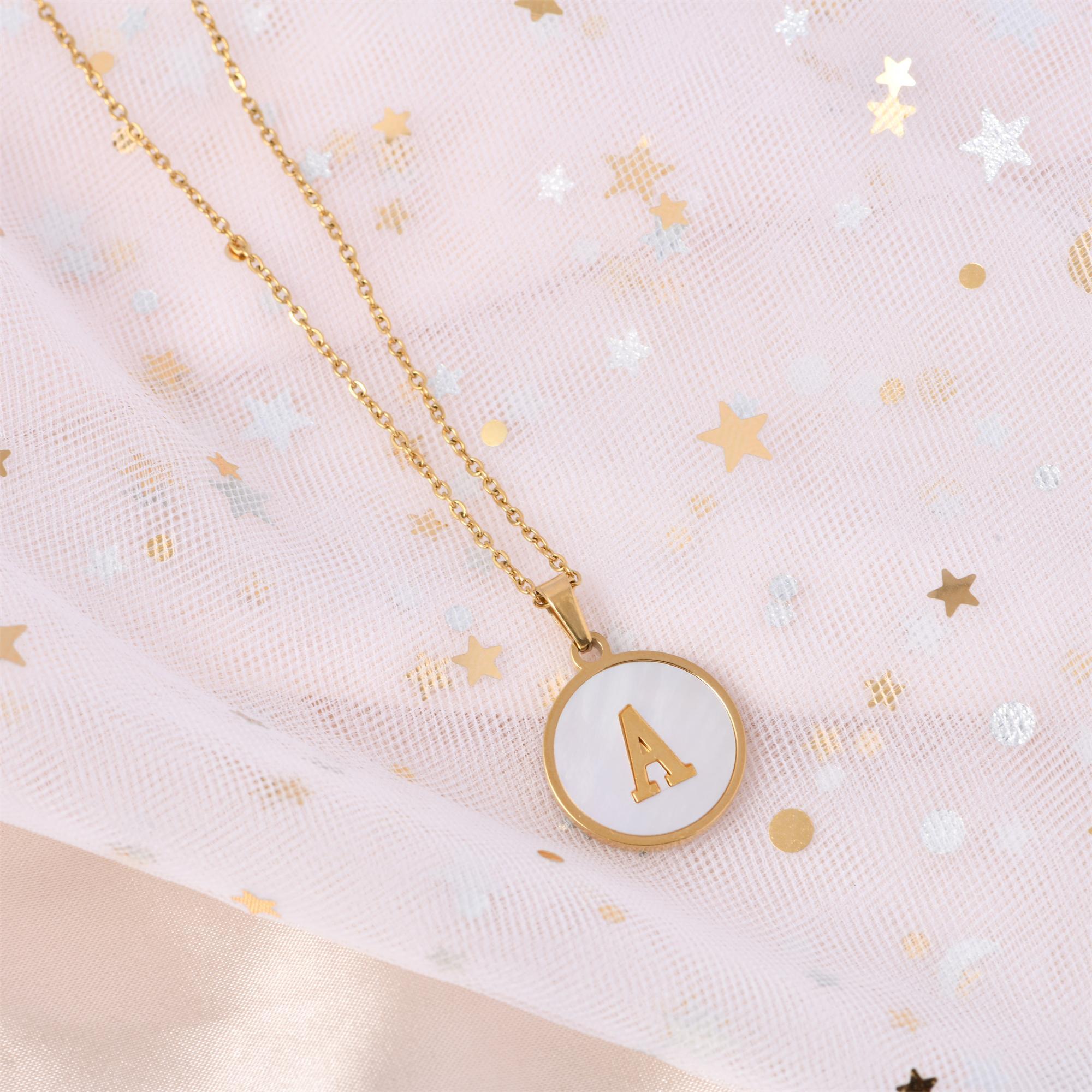 Letter Round Charm Pendant Chains Necklace, Unisex 1 Piece Trendy Matching Necklace