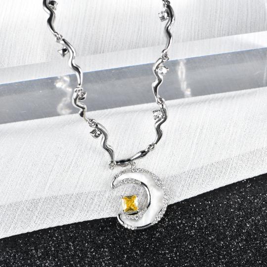 Shell Diamond Moon Star Necklace Earrings, Crescent Moon star Earrings