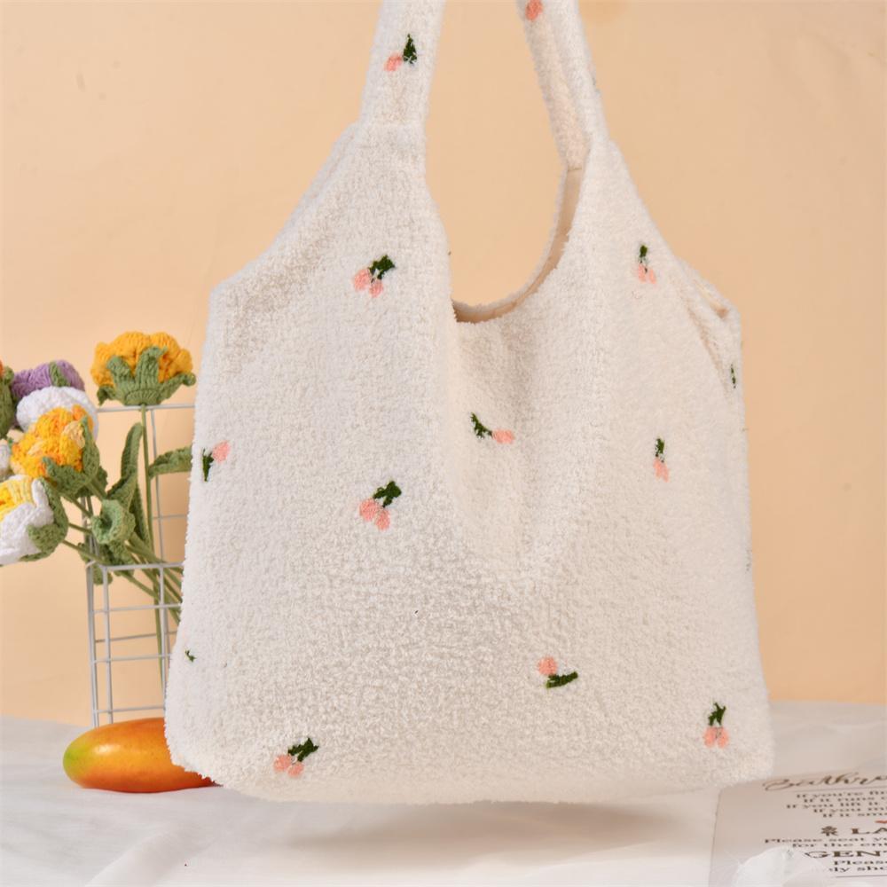 Orange/Avocado/Tulip/Bear Fluffy Bag, Fleece Tote For Woman
