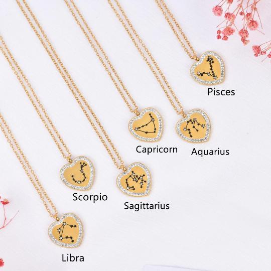 Constellation Necklace Handmade, Minimalist Heart Twelve Zodiac Necklace Pendants, Personalized Astrology, Birthday Gift, Valentine's Day Gifts