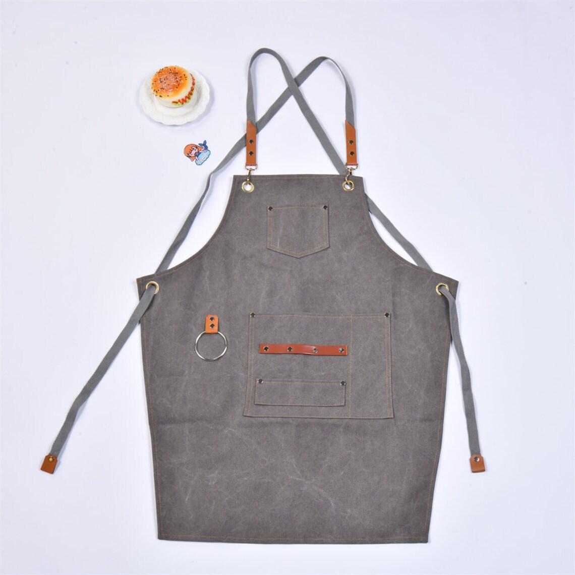 Chef Aprons For Men With Large Pockets, Canvas Cross Back Heavy Duty Adjustable Work