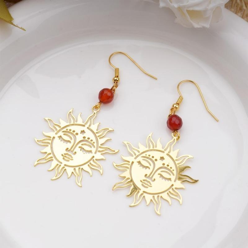Gold Sun Goddess Pendant Earrings&Necklaces, Bohemian Style Jewelry Set, Gothic Gold Sun Jewelry Pendant Necklace, Birthday/Valentine's Day Gifts